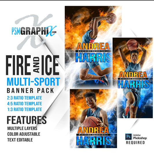 Fire & Ice - Multi Sport Banner Bundle-Photoshop Template - PSMGraphix