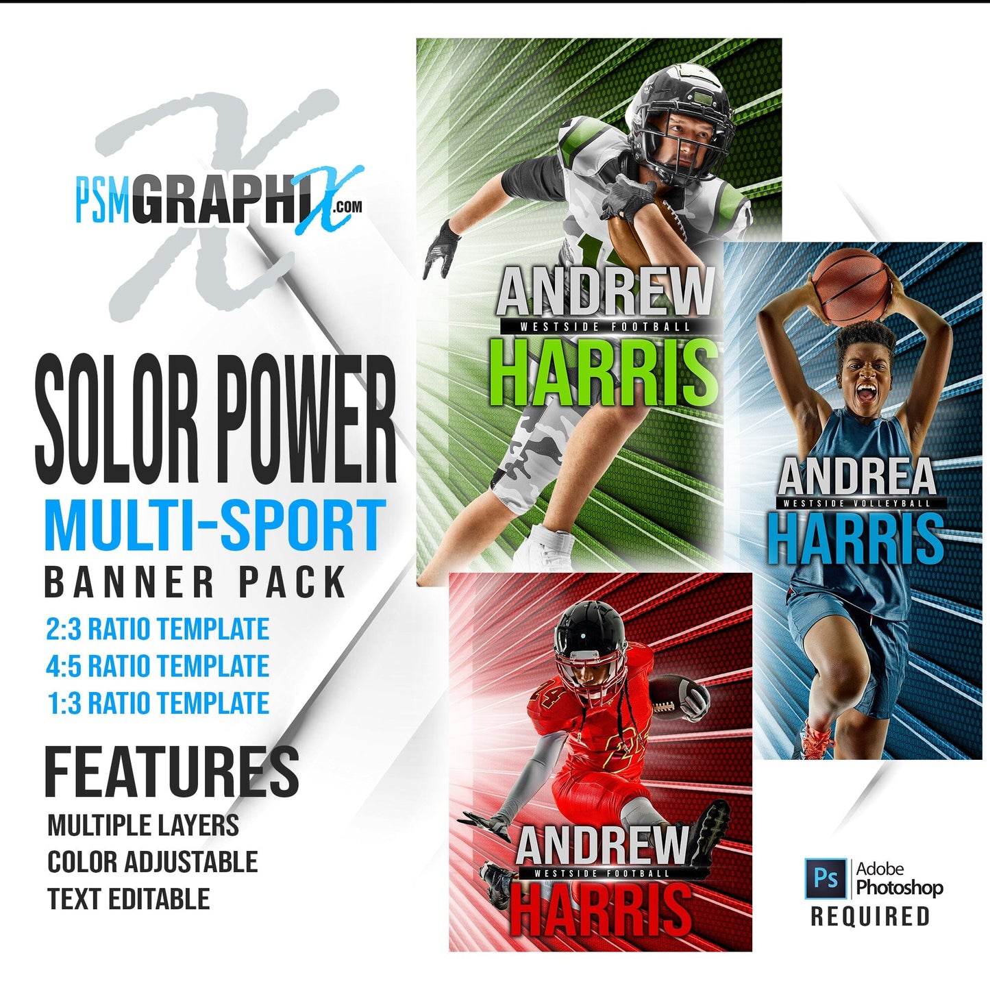 Solar Power - Multi Sports Bundle-Photoshop Template - PSMGraphix
