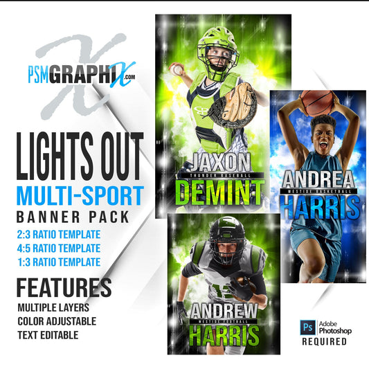 Lights Out - Multi Sports Bundle-Photoshop Template - PSMGraphix
