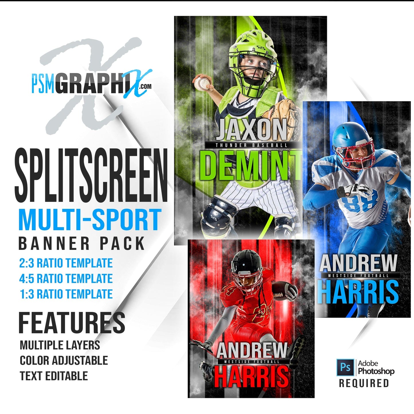 Split Screen - Multi Sports Bundle-Photoshop Template - PSMGraphix