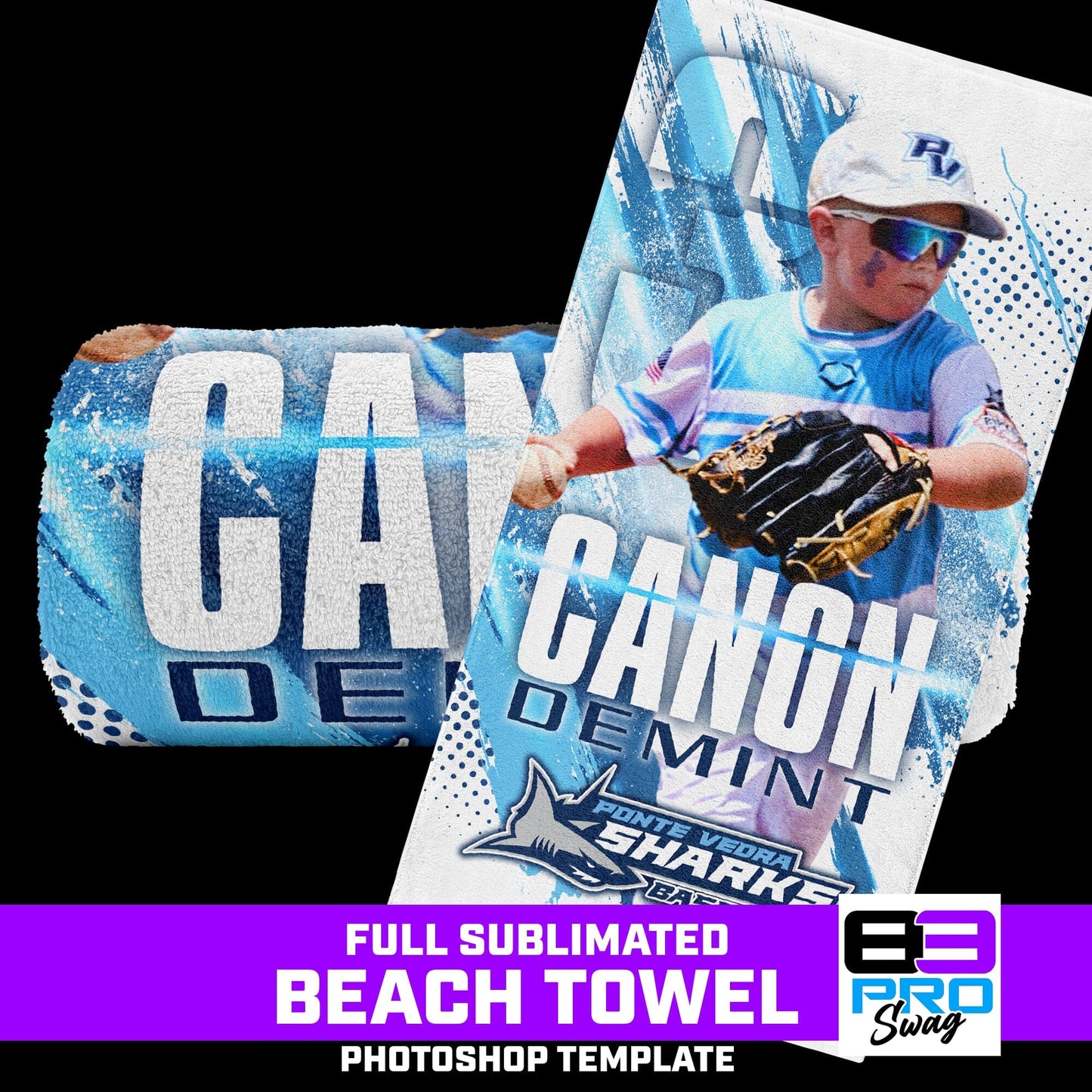 30"x60" Beach Towel Photoshop Template - SPLASH - Multi-Sport-Photoshop Template - PSMGraphix