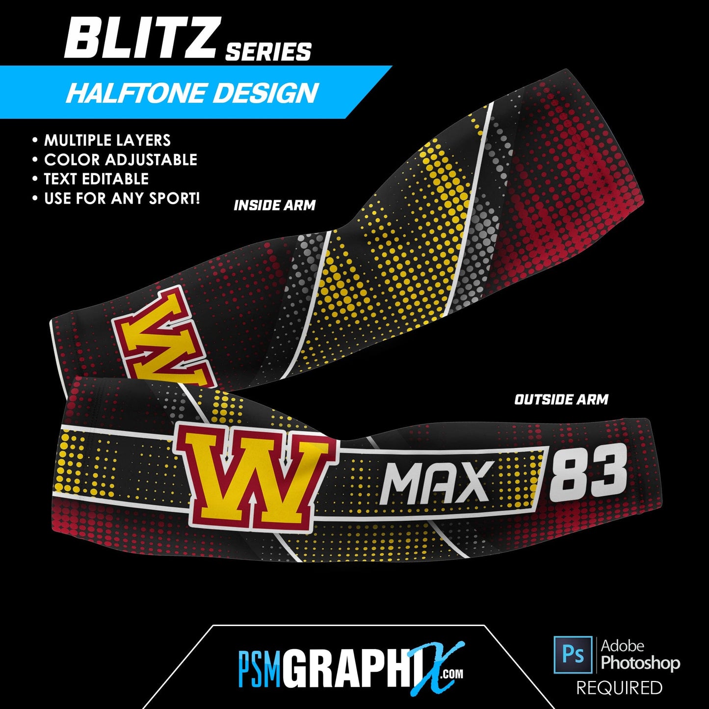 Halftone - BLITZ Series - Arm Sleeve Photoshop Template-Photoshop Template - PSMGraphix