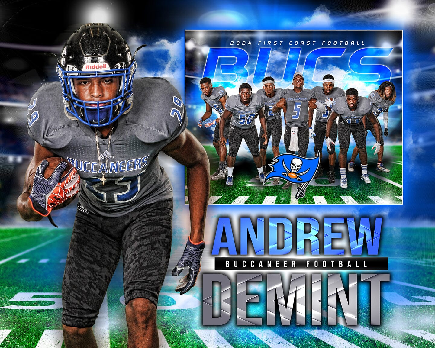 Lights Out - Football Specific - 4:5 Ratio HORIZONTAL MEMORY MATE Photoshop Template-Photoshop Template - PSMGraphix