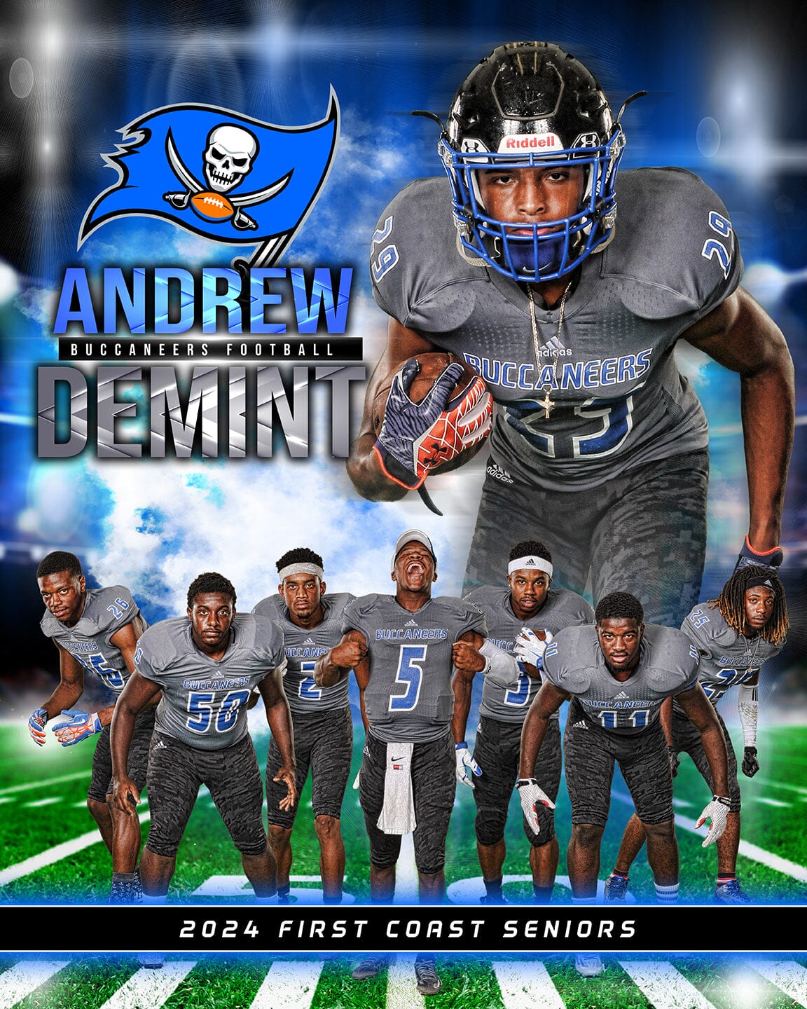 Lights Out - Football Specific - 4:5 Ratio VERTICAL MEMORY MATE Photoshop Template-Photoshop Template - PSMGraphix