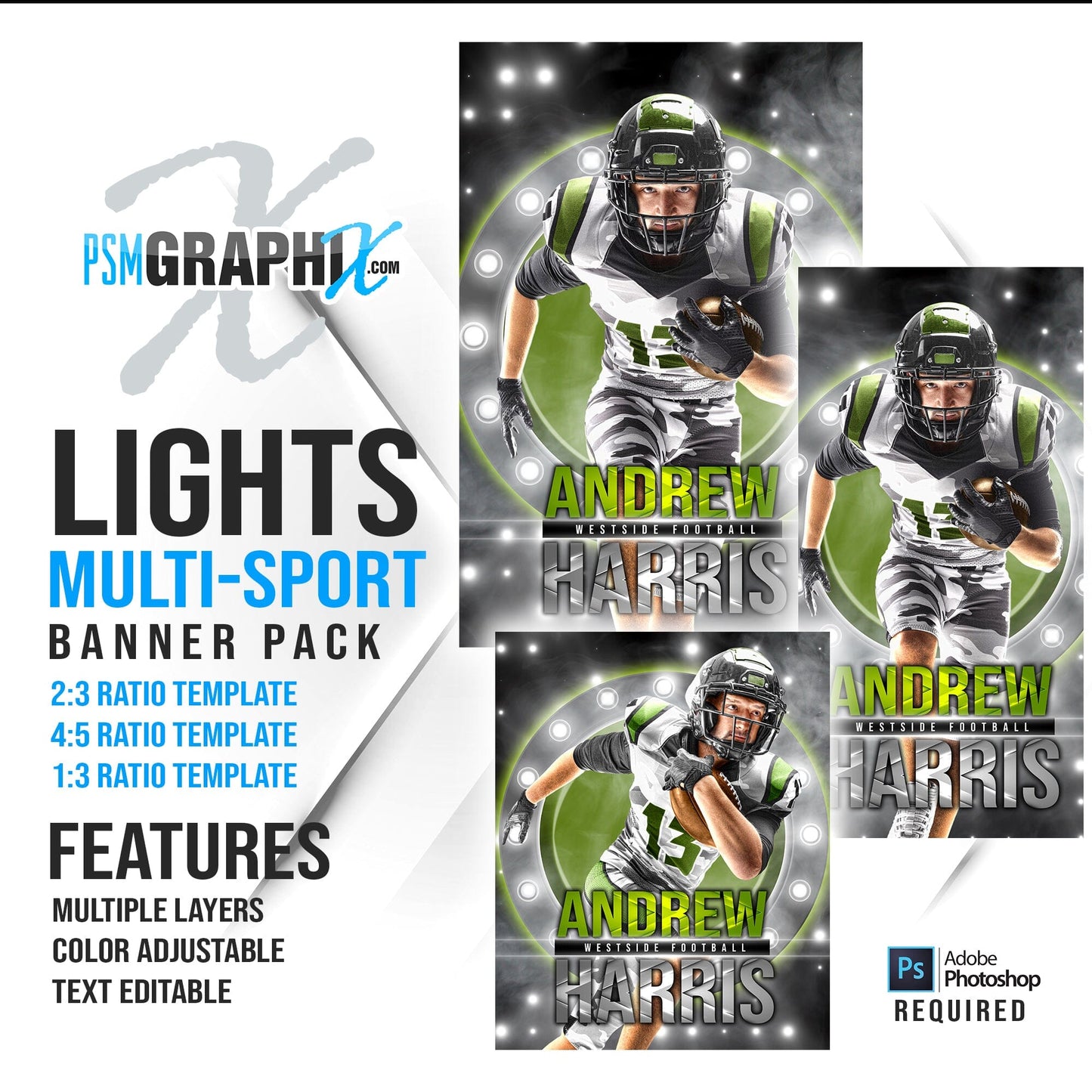Lights Out - Multi Sport Banner Bundle-Photoshop Template - PSMGraphix