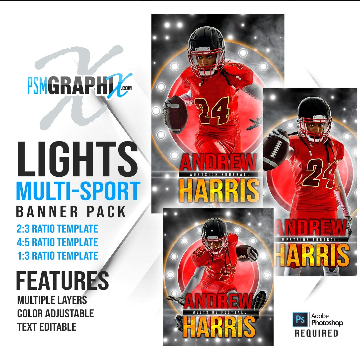 Lights Out - Multi Sport Banner Bundle-Photoshop Template - PSMGraphix
