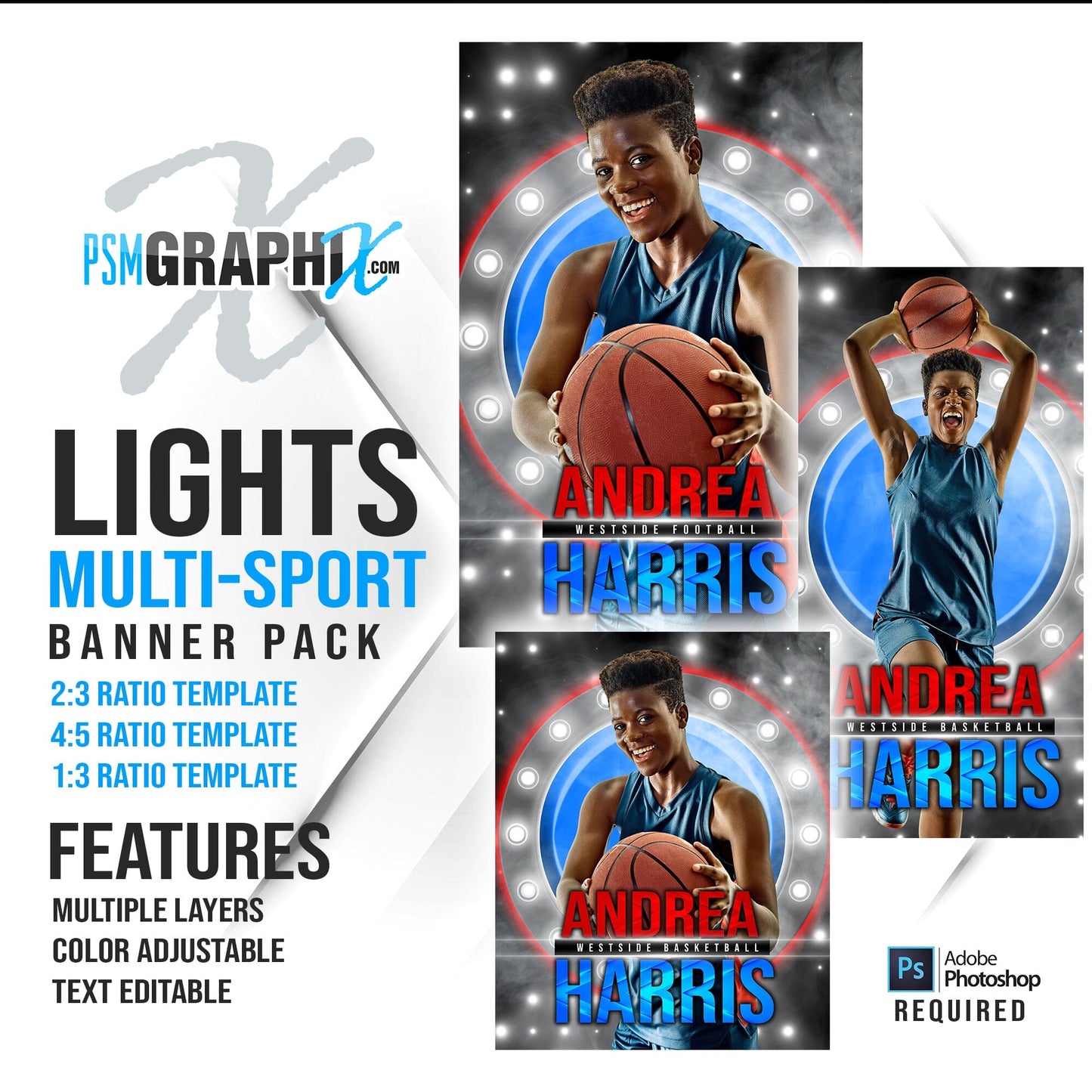 Lights Out - Multi Sport Banner Bundle-Photoshop Template - PSMGraphix