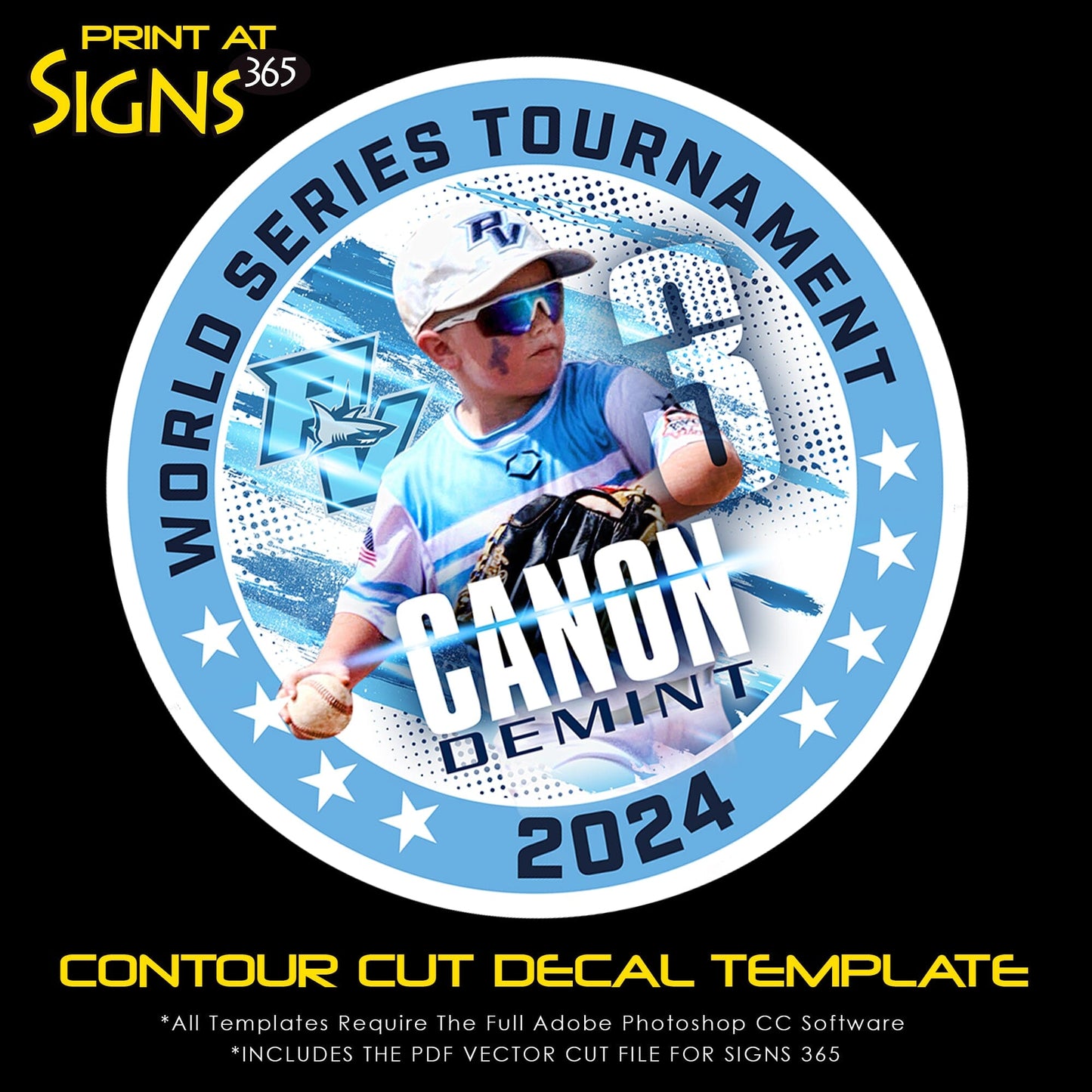 Game Day 10"x10" Circle Decal Photoshop Template - SPLASH - Multi-Sport-Photoshop Template - PSMGraphix