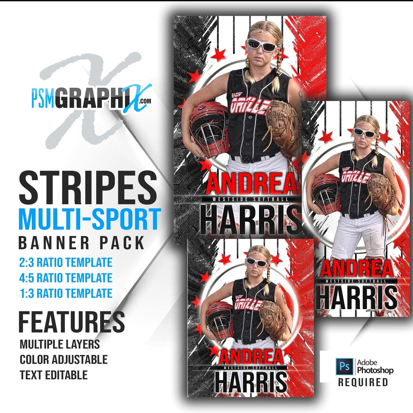 Stripes - Multi Sport Banner Bundle-Photoshop Template - PSMGraphix