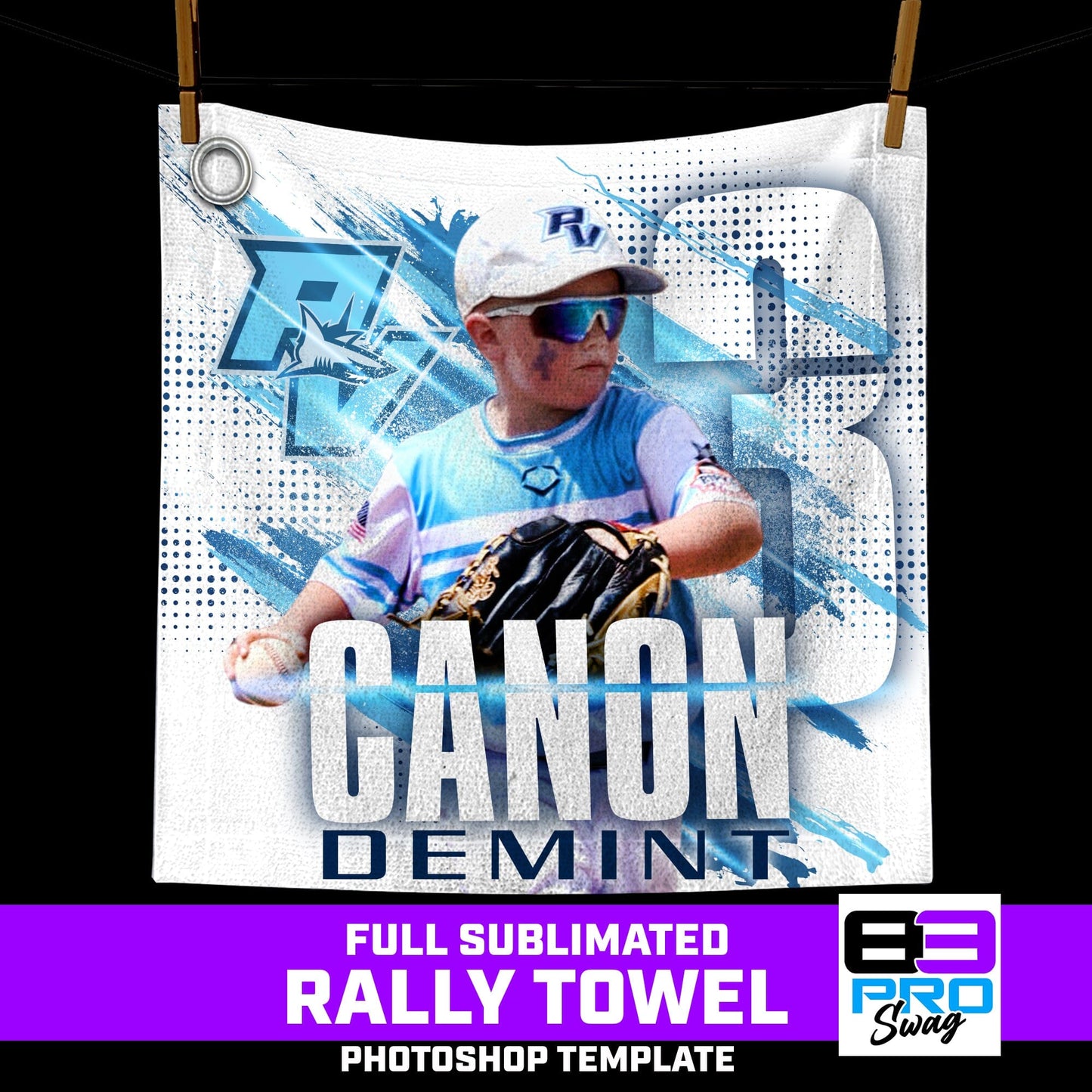 14"x14" Rally Towel Photoshop Template - SPLASH - Multi-Sport-Photoshop Template - PSMGraphix