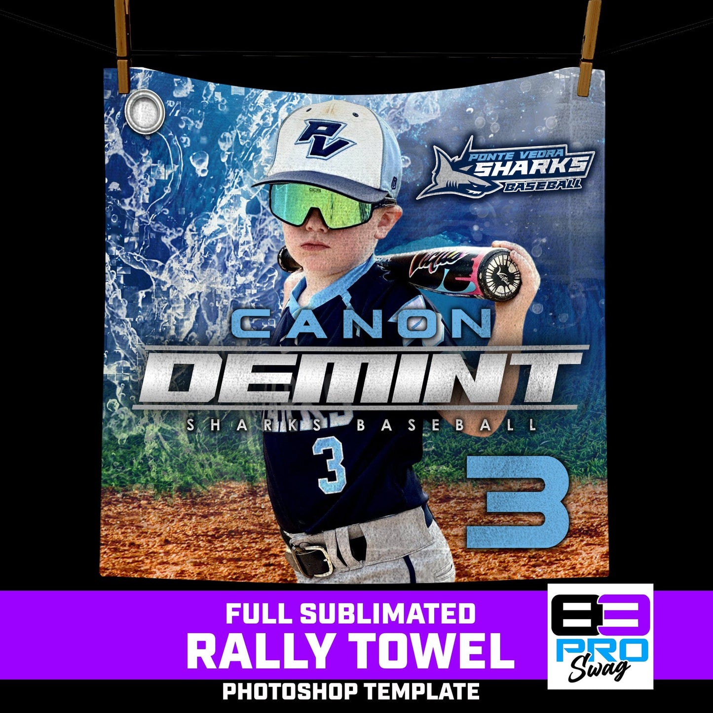 14"x14" Rally Towel Photoshop Template - Shark Multi-Sport-Photoshop Template - PSMGraphix