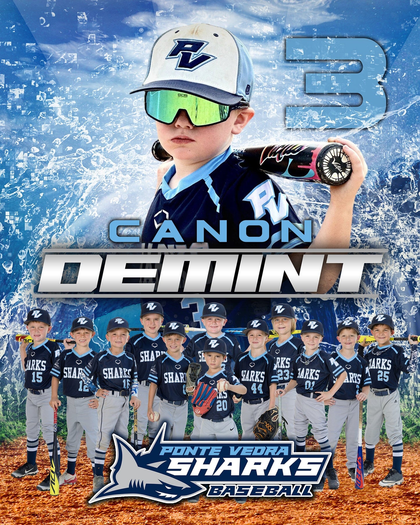 4:5 Ratio VERTICAL MEMORY MATE Photoshop Template - Shark Multi-Sport-Photoshop Template - PSMGraphix