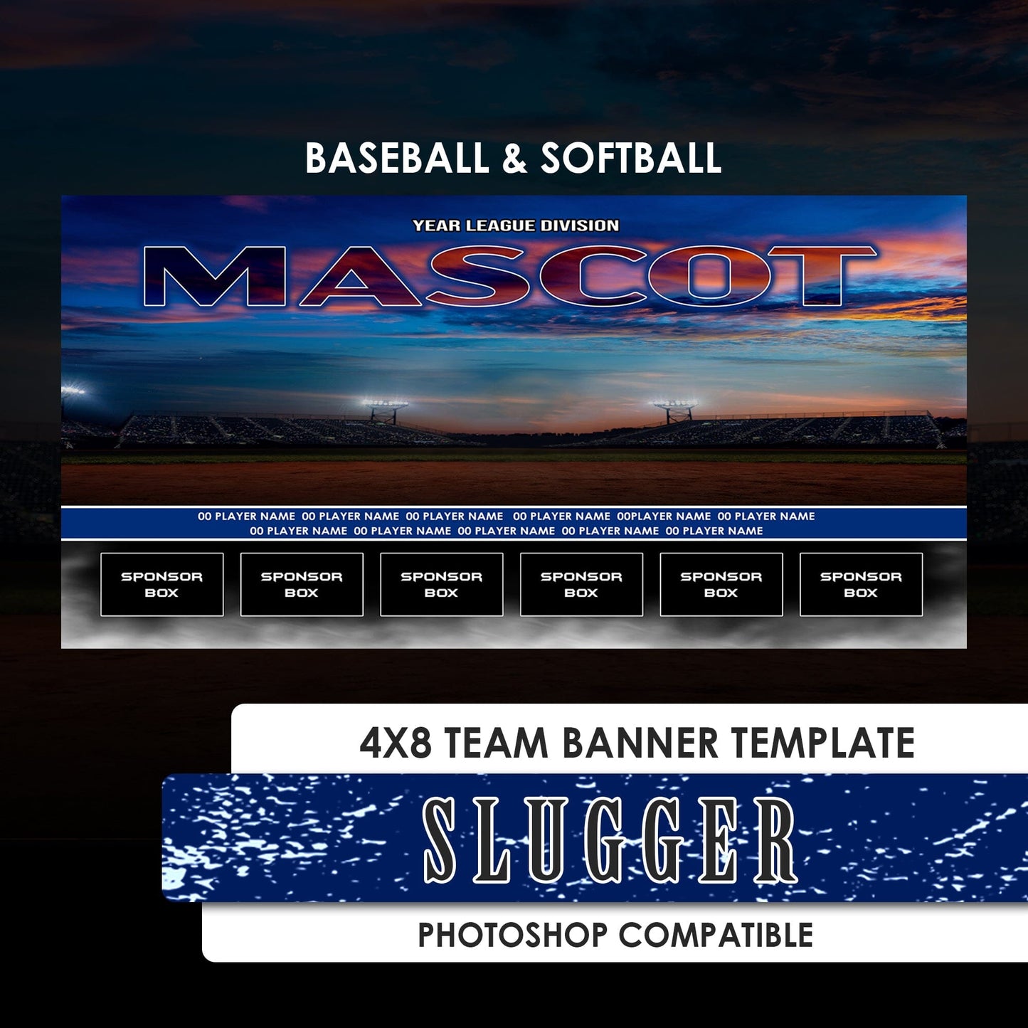 Slugger - 1:2 Ratio TEAM FIELD BANNER Photoshop Template-Photoshop Template - PSMGraphix