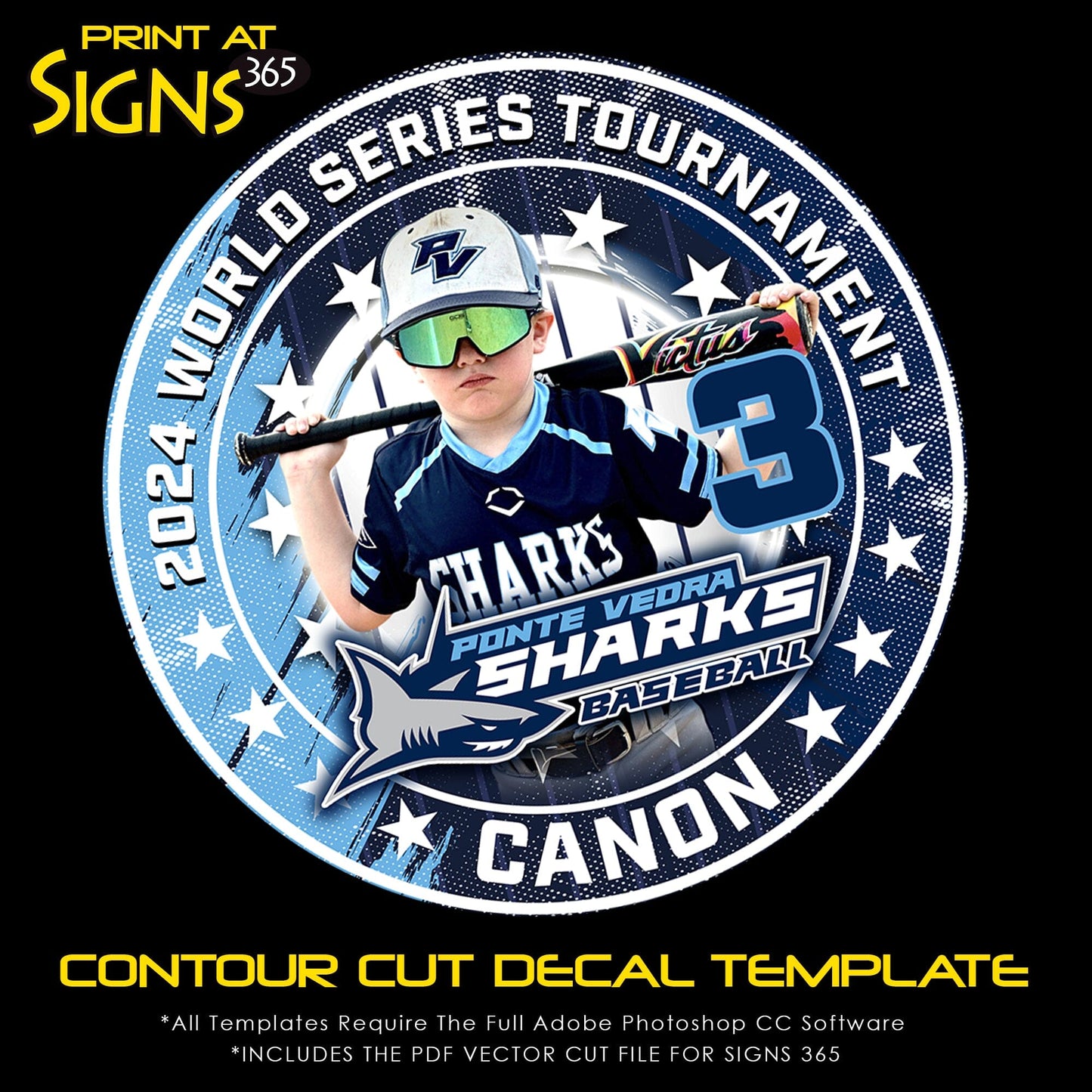 Game Day 10"x10" Circle Decal Photoshop Template - Multi-Sport - Pin Stripes-Photoshop Template - PSMGraphix