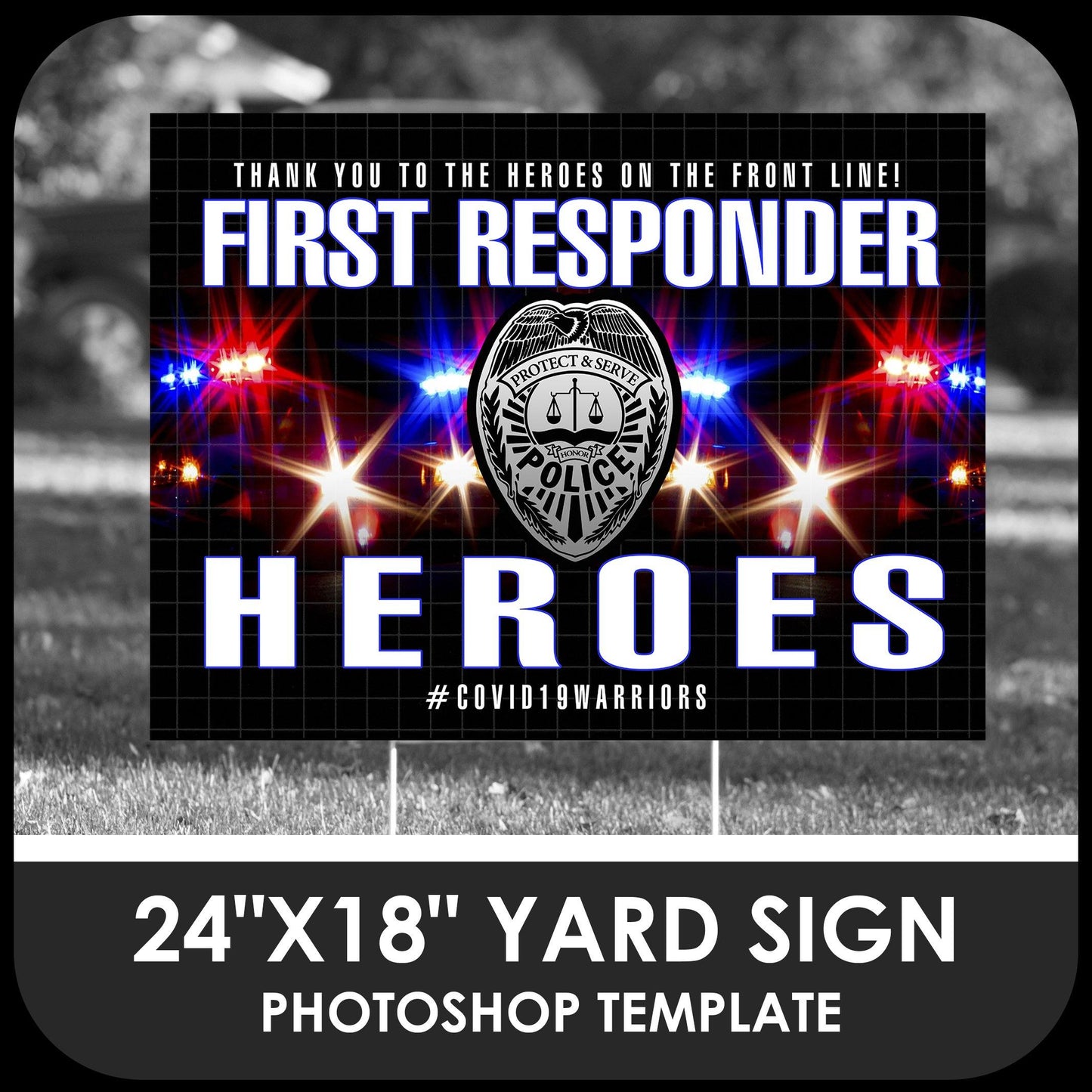 Police "Warrior" 24x18 Yard Sign Template-Photoshop Template - PSMGraphix