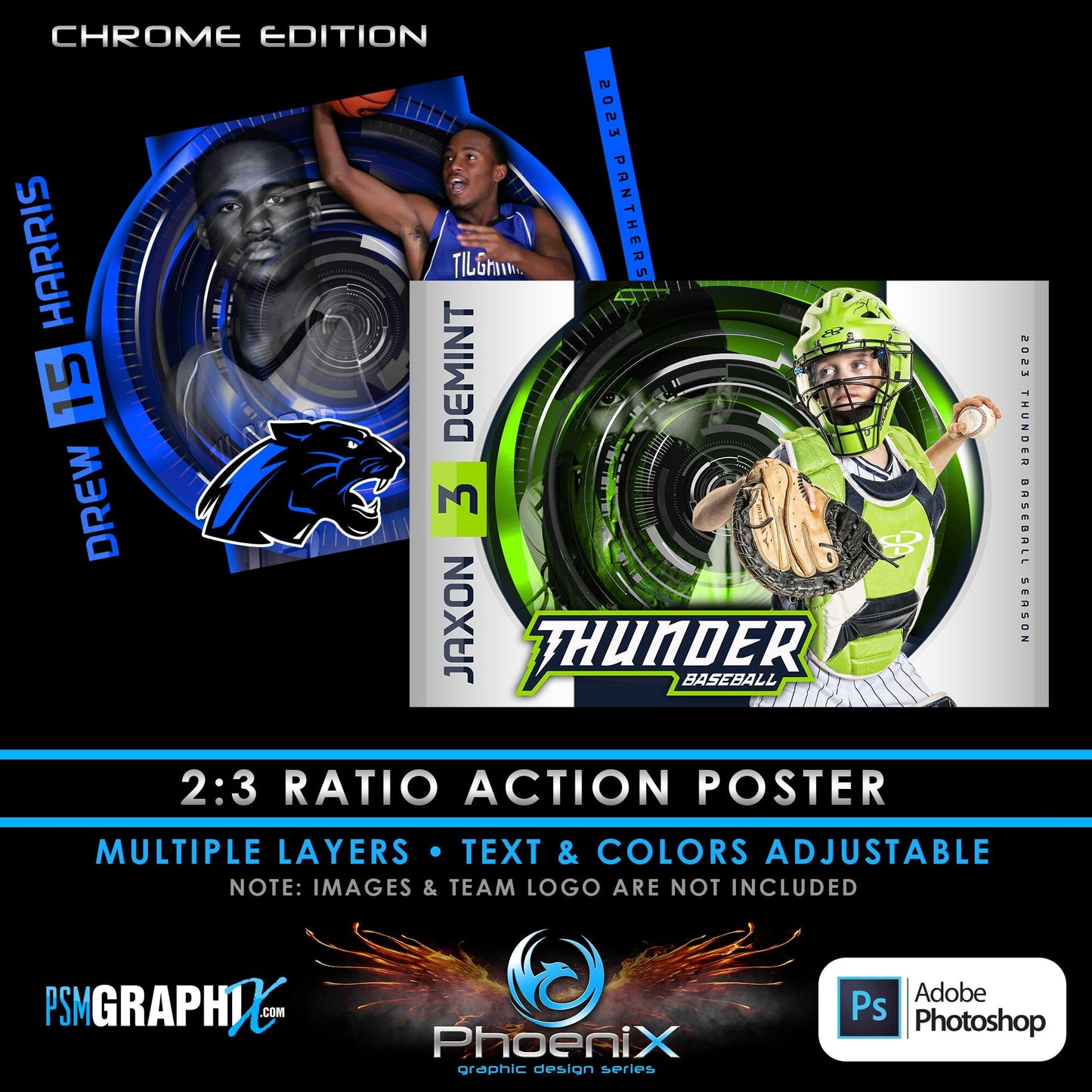 CHROME - Phoenix Series - Full Collection Bundle-Photoshop Template - PSMGraphix