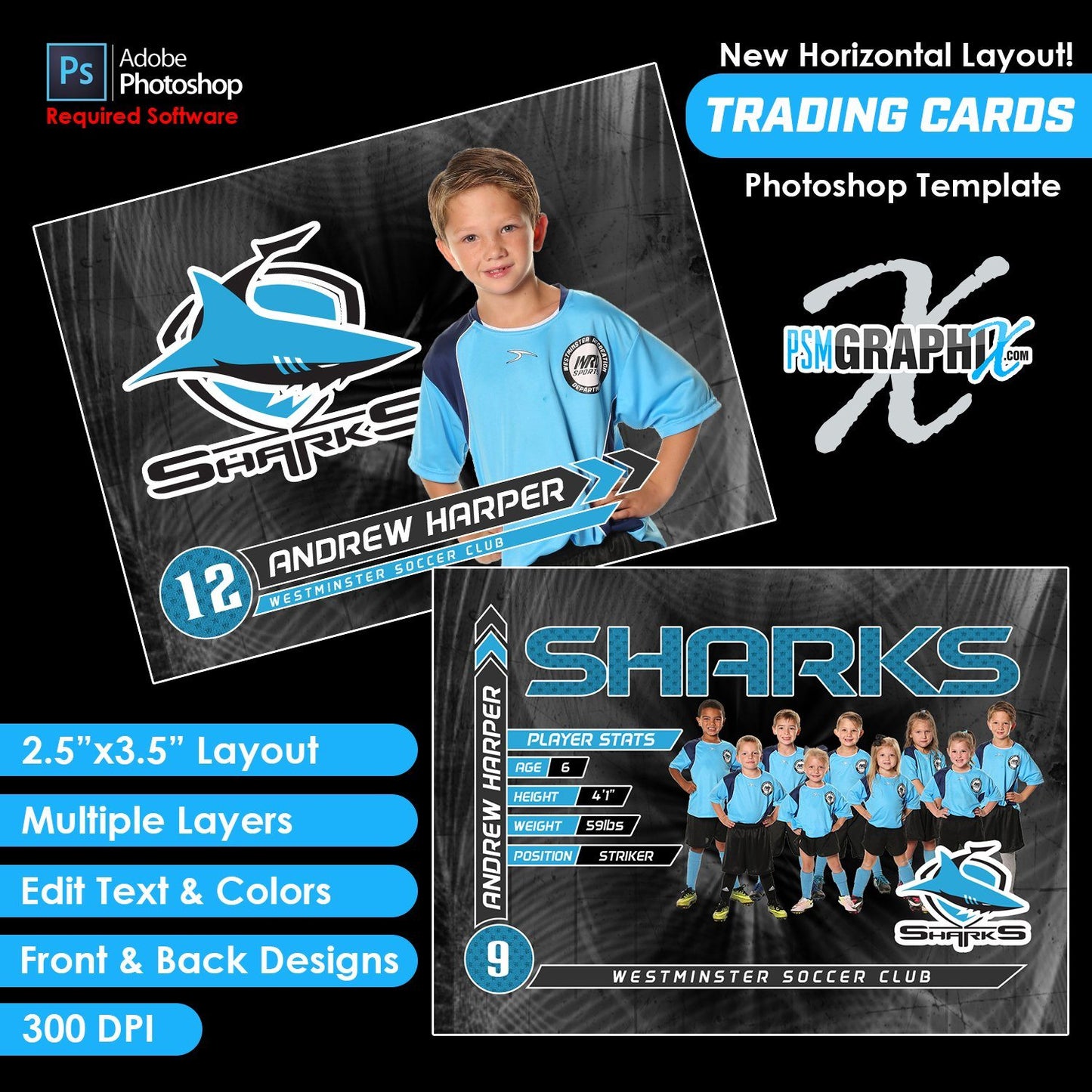V1 - Full Set - Game Day Trading Card Templates-Photoshop Template - PSMGraphix