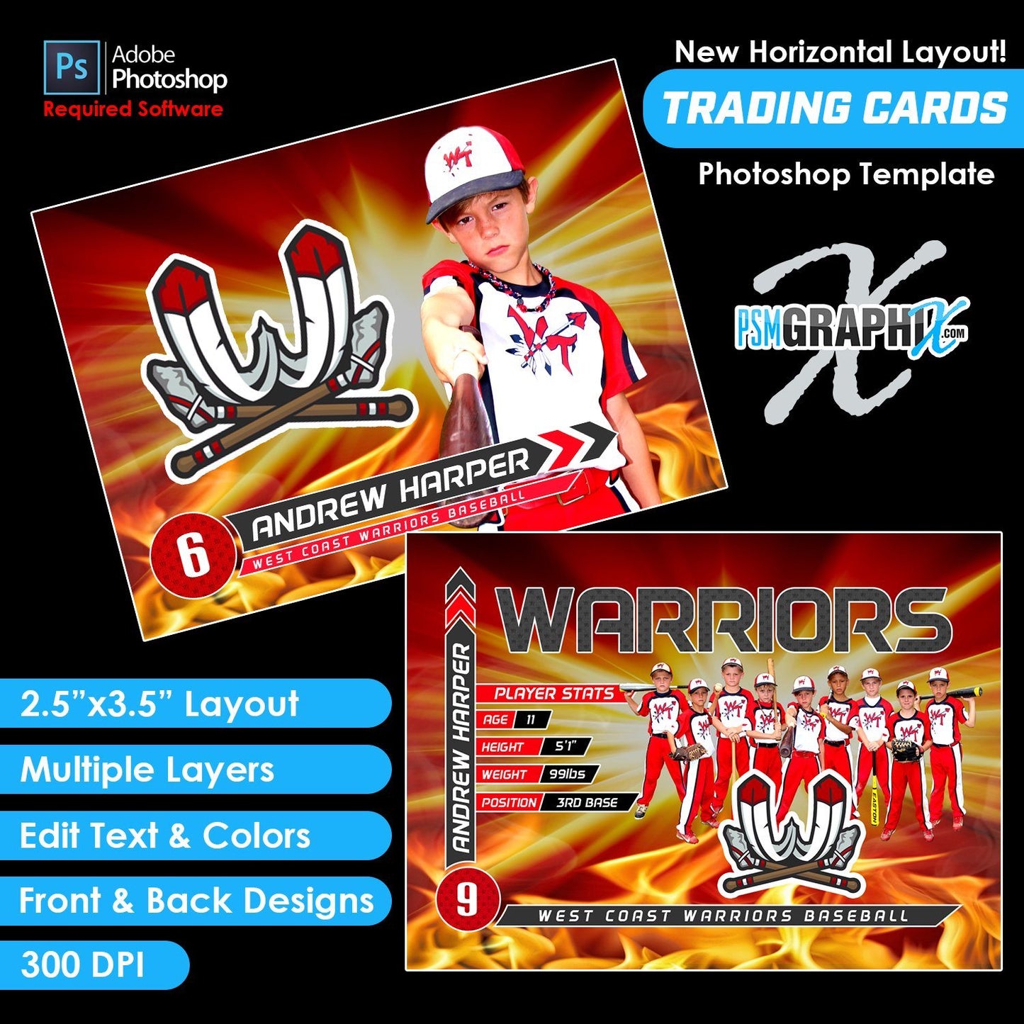 V1 - Full Set - Game Day Trading Card Templates-Photoshop Template - PSMGraphix