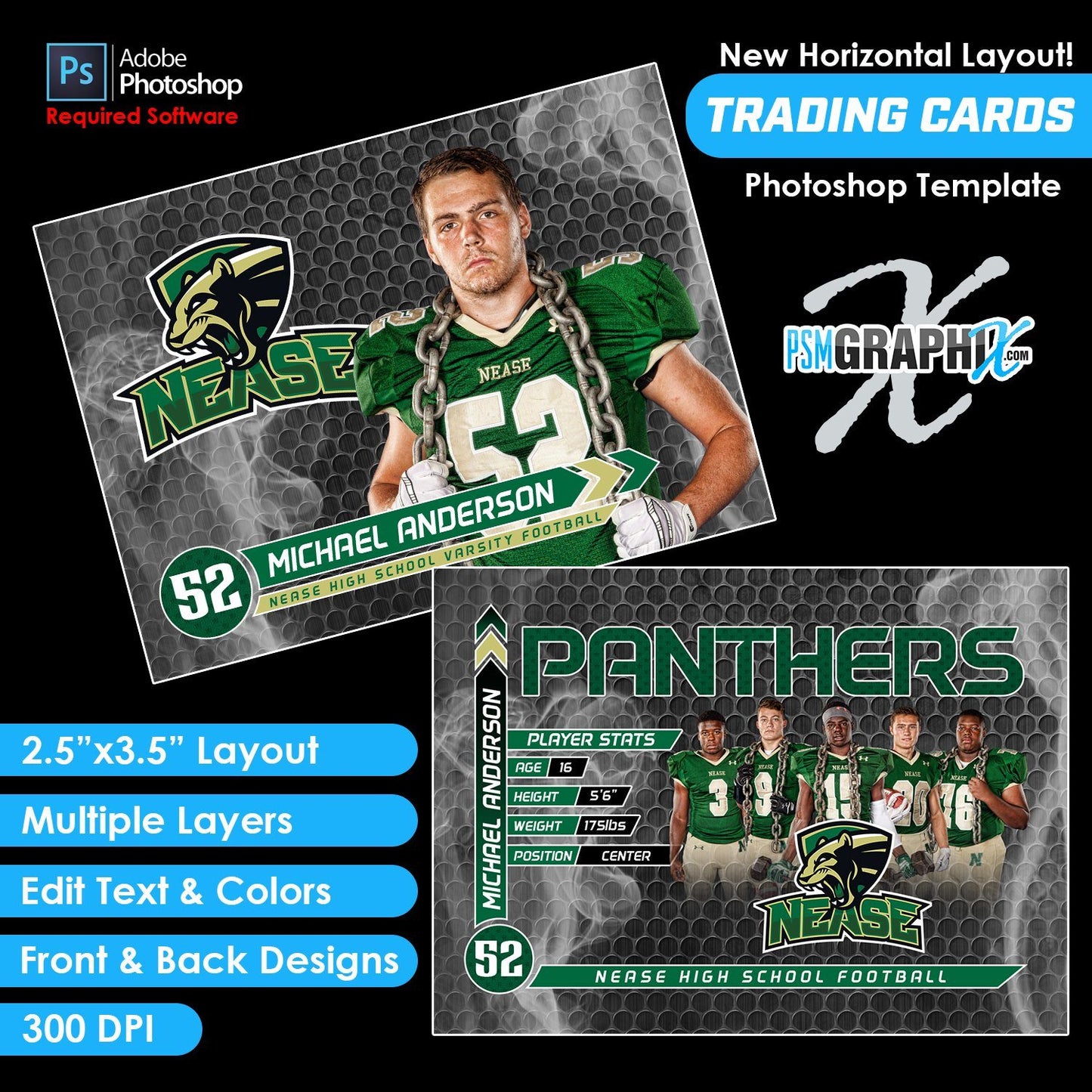 Smoke Screen - V1 - Game Day Trading Card Template-Photoshop Template - PSMGraphix