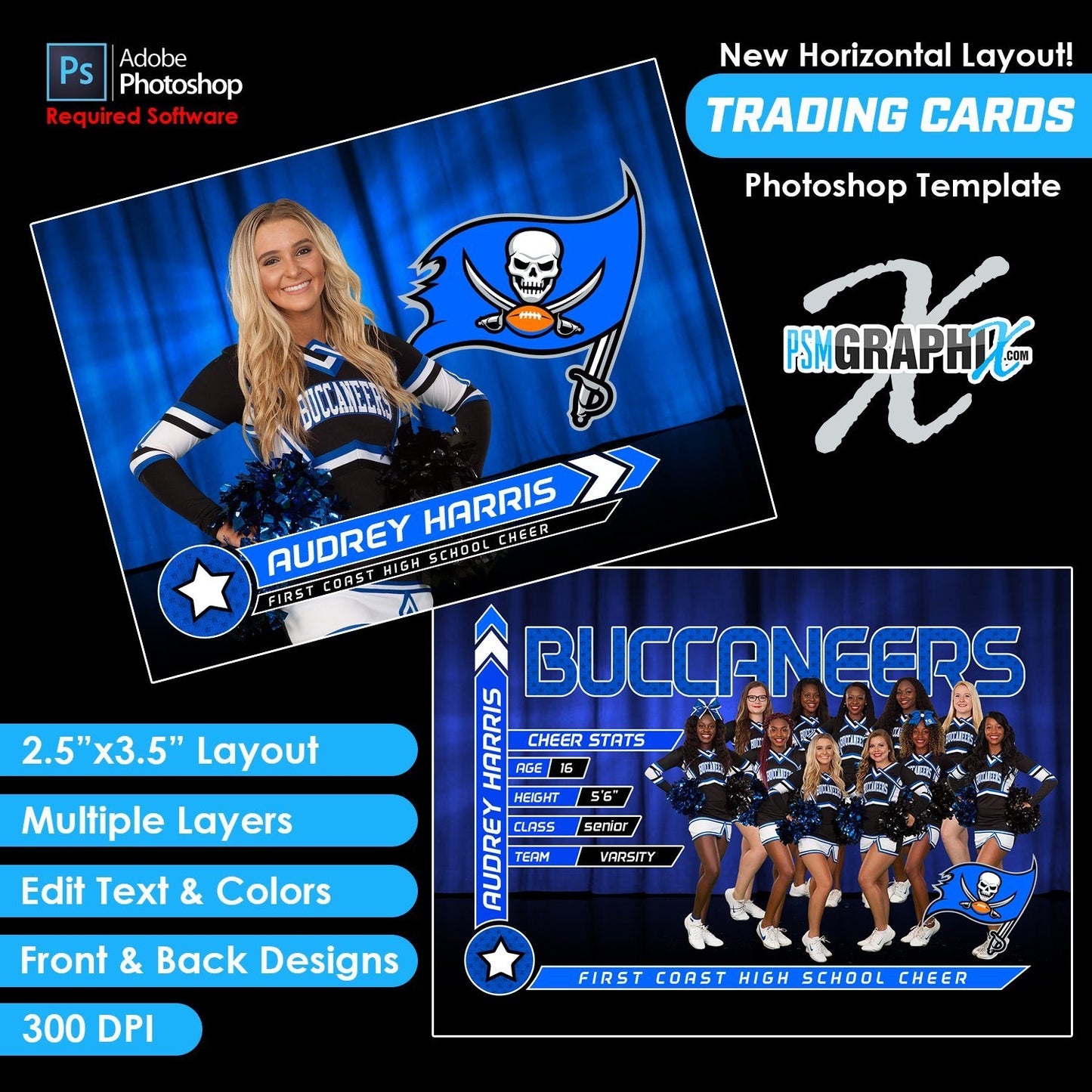V2 - Full Set - Game Day Trading Card Templates-Photoshop Template - PSMGraphix