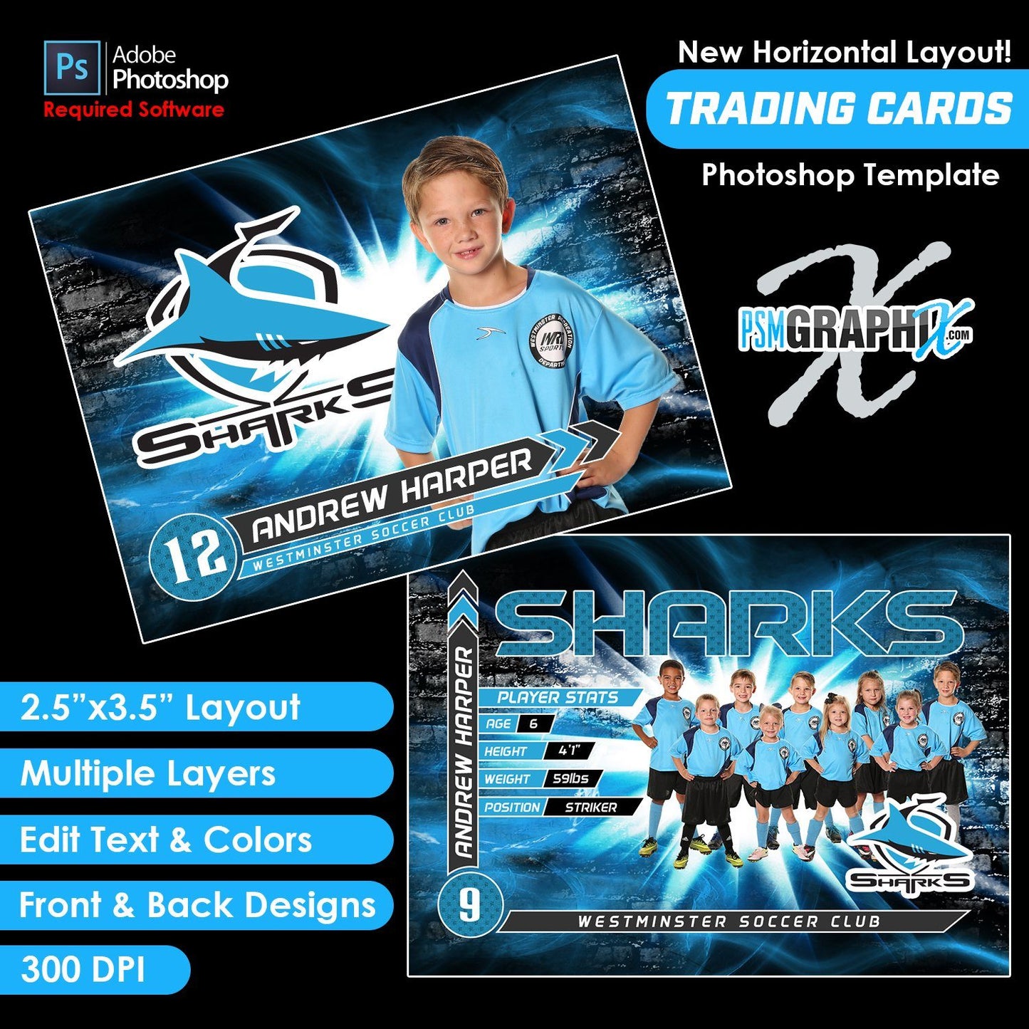 Light Rays - V3 - Game Day Trading Card Template-Photoshop Template - PSMGraphix