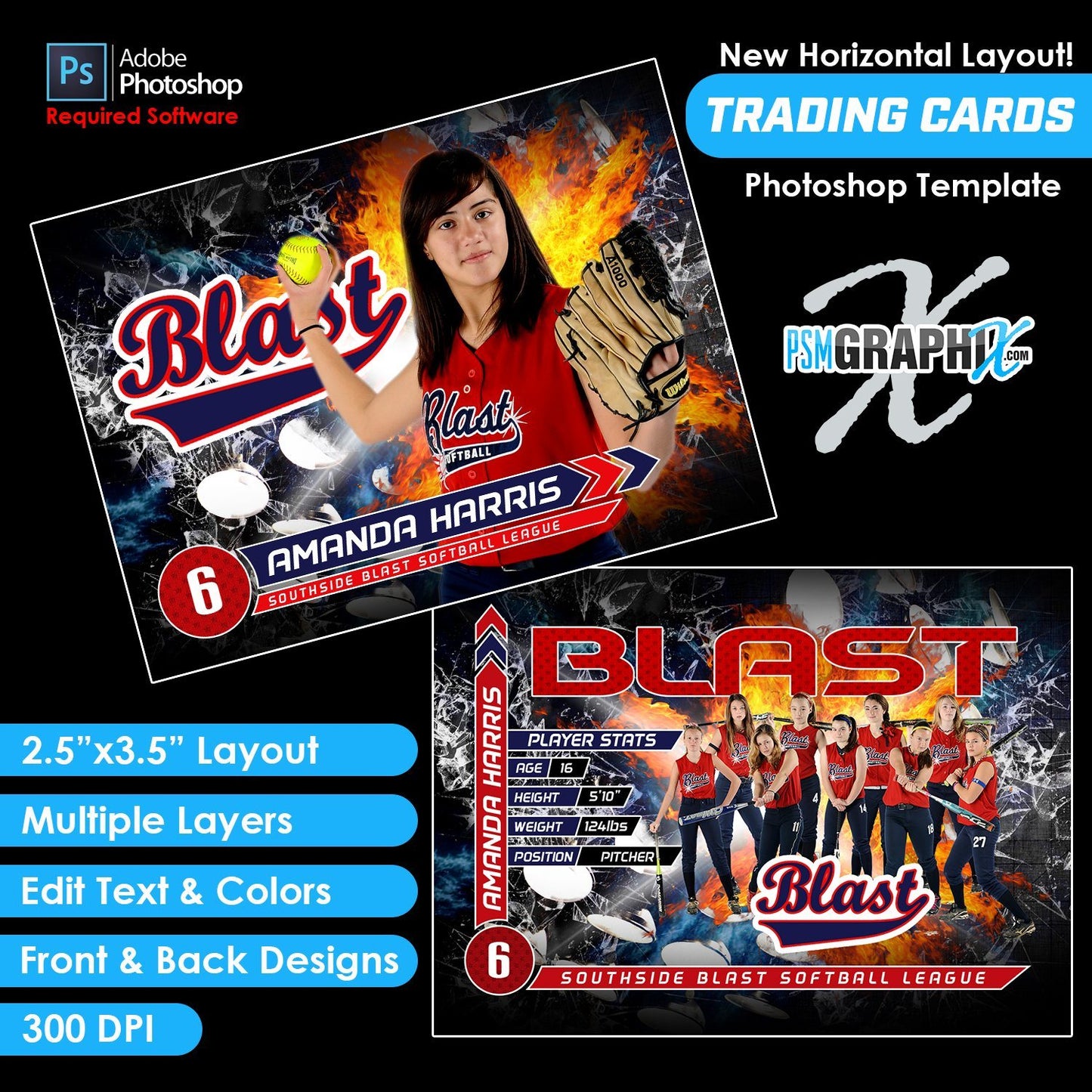 Stadium Lights - V3 - Game Day Trading Card Template-Photoshop Template - PSMGraphix