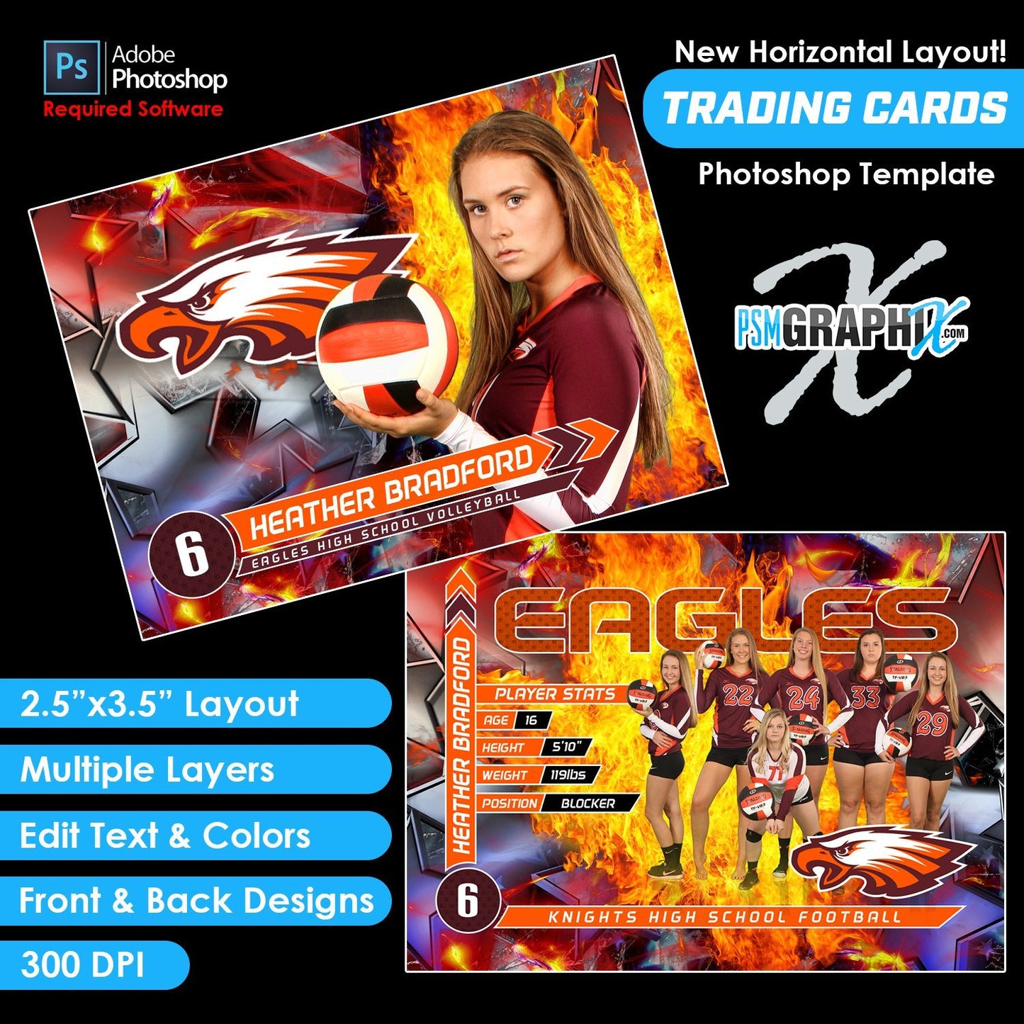 V3 - Full Set - Game Day Trading Card Templates-Photoshop Template - PSMGraphix