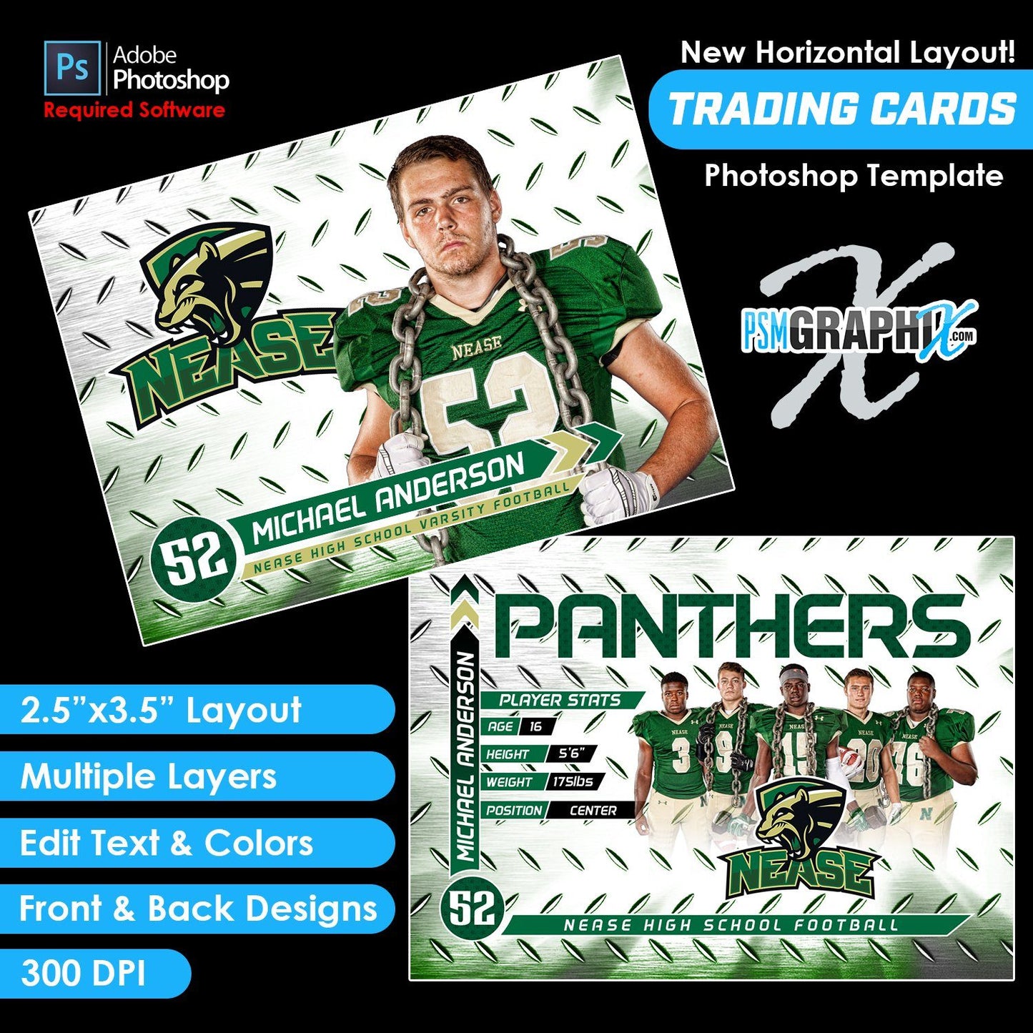 V4 - Full Set - Game Day Trading Card Templates-Photoshop Template - PSMGraphix