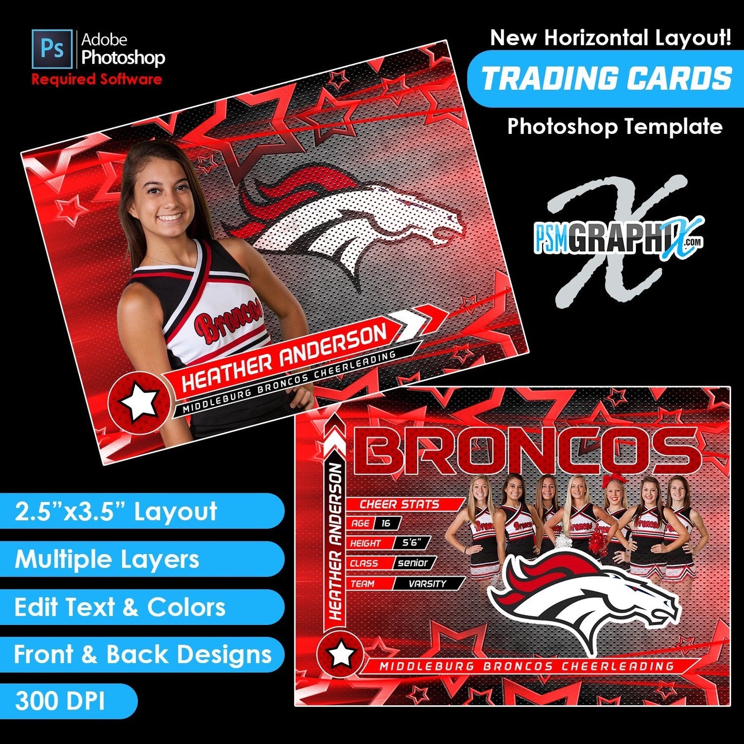 V4 - Full Set - Game Day Trading Card Templates-Photoshop Template - PSMGraphix
