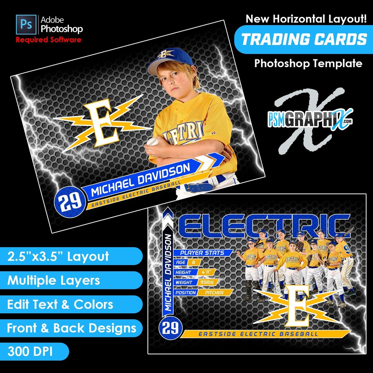 V4 - Full Set - Game Day Trading Card Templates-Photoshop Template - PSMGraphix