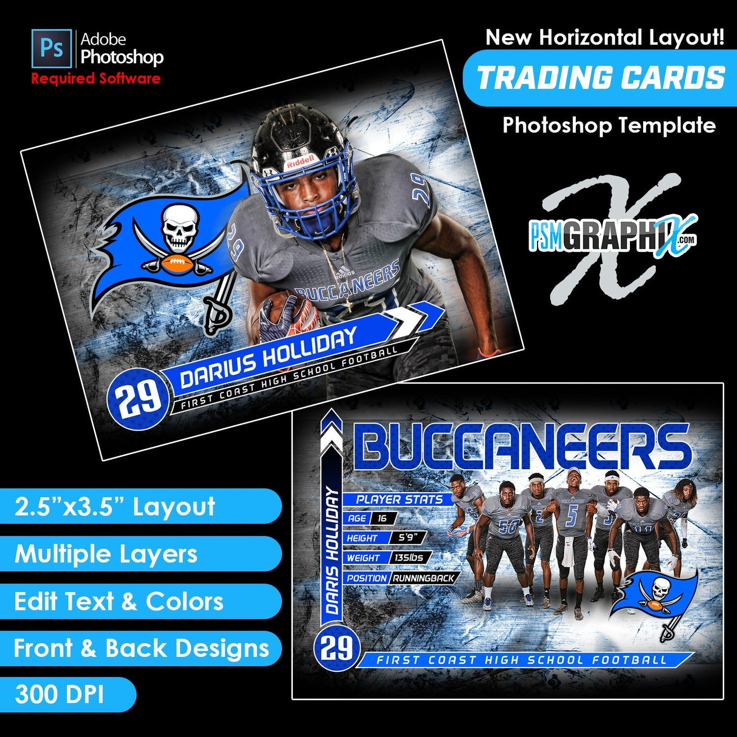Rivet - V4 - Game Day Trading Card Template-Photoshop Template - PSMGraphix