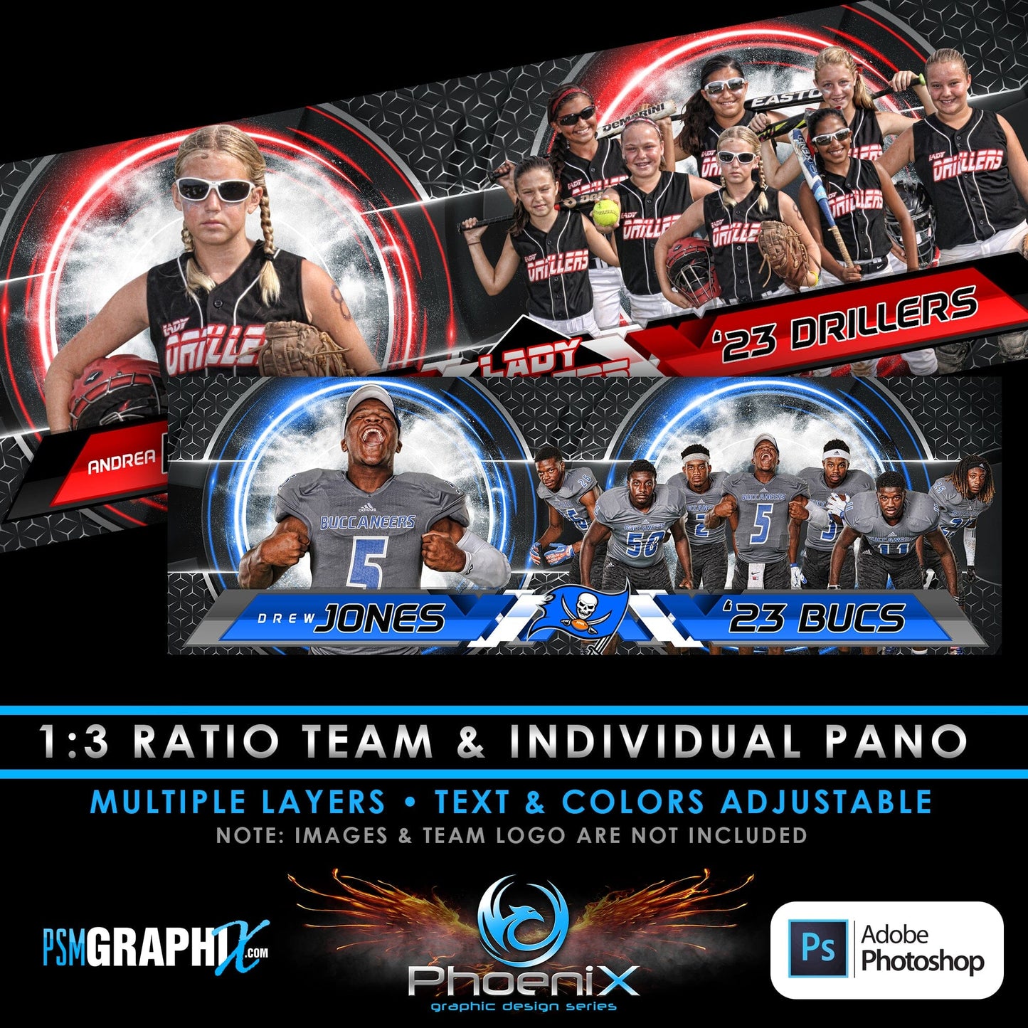 Portal Edition - Phoenix Series - Team & Individual Panoramic-Photoshop Template - PSMGraphix