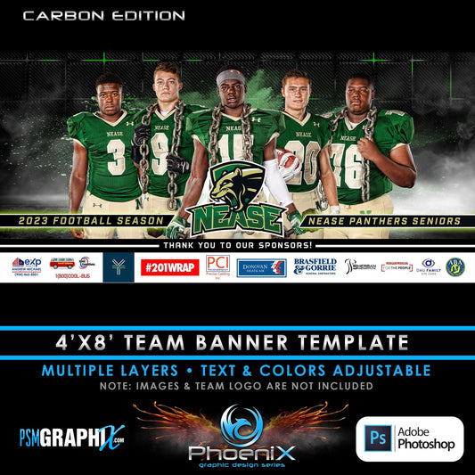 Carbon - Phoenix Series - 4'x8' Team Field Banner-Photoshop Template - PSMGraphix