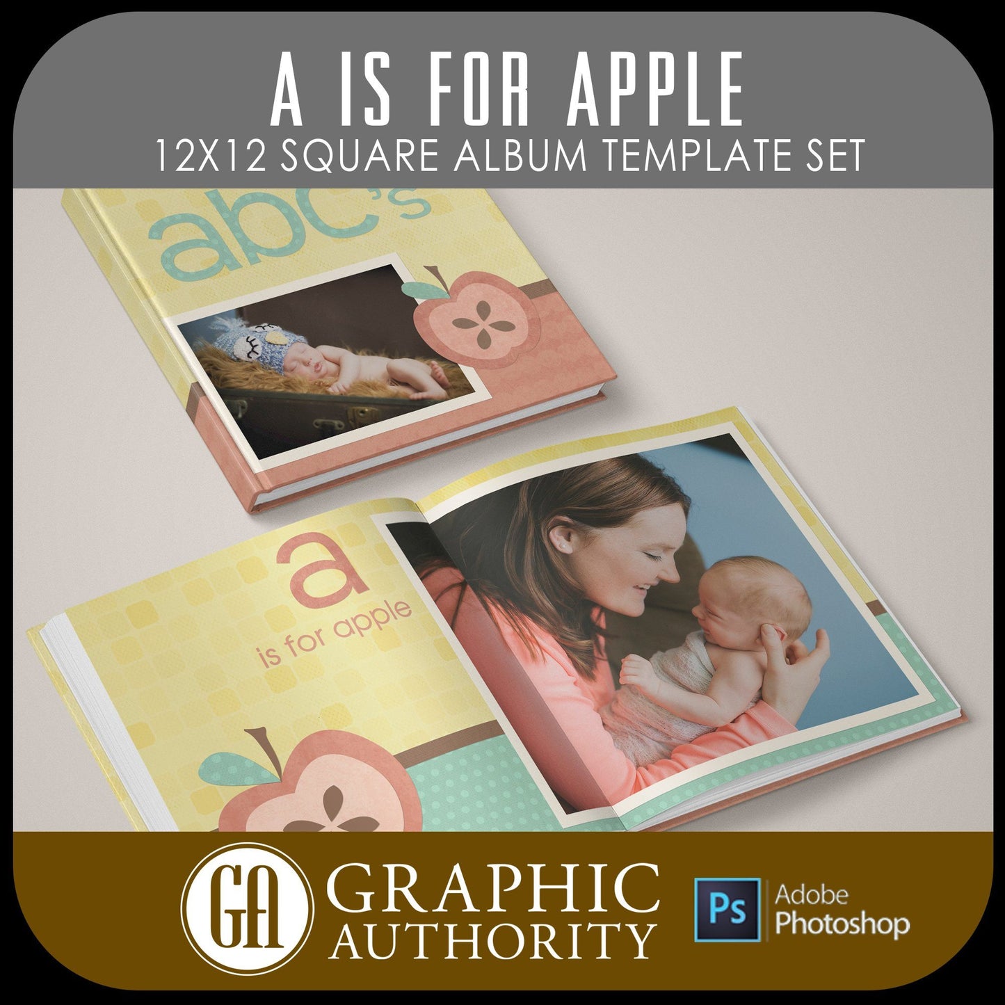 A Is For Apple - 12x12 - Album Spreads-Photoshop Template - Graphic Authority