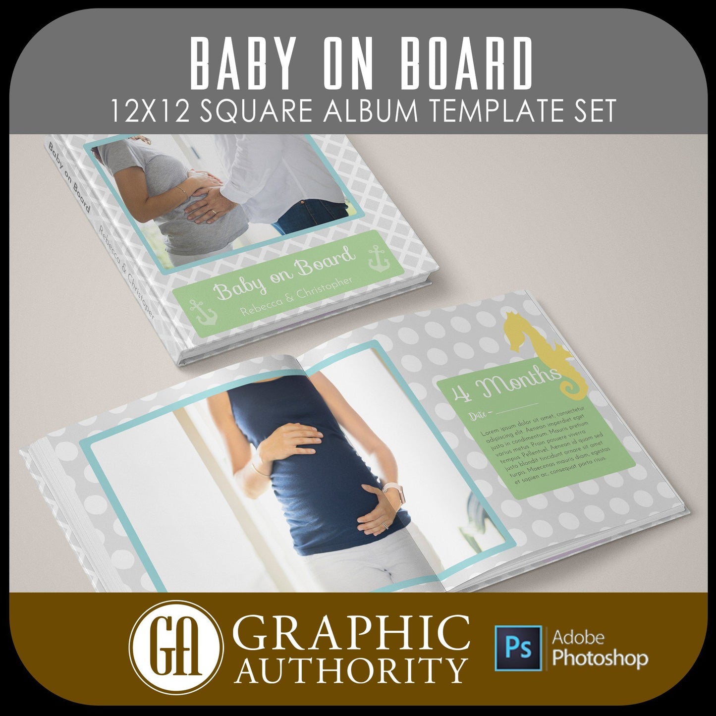Baby On Board - 12x24 - Album Spreads-Photoshop Template - Graphic Authority