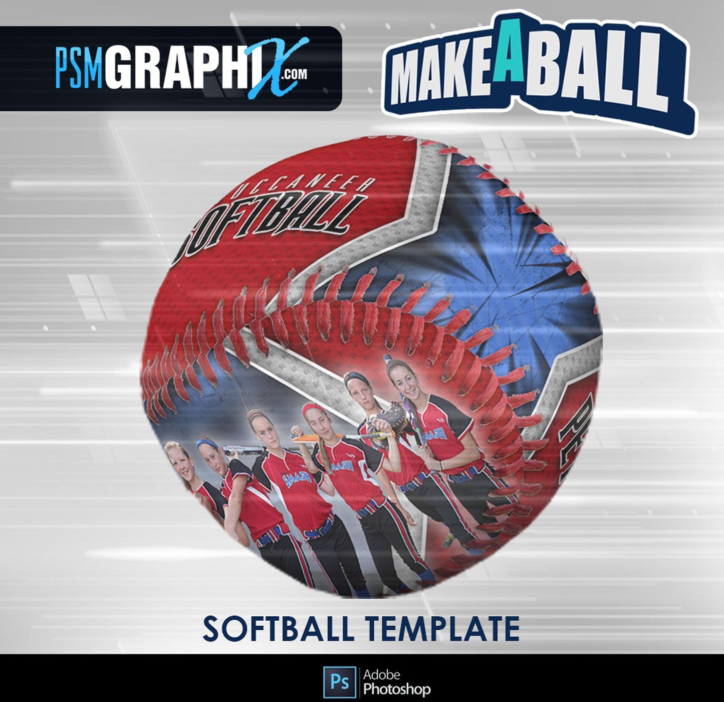 Buccaneer - V.1 - Softball - Make-A-Ball Photoshop Template-Photoshop Template - PSMGraphix