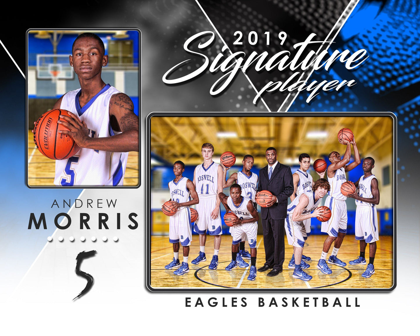 Signature Player - Basketball - V2 - Drop In Memory Mate H Template-Photoshop Template - Photo Solutions