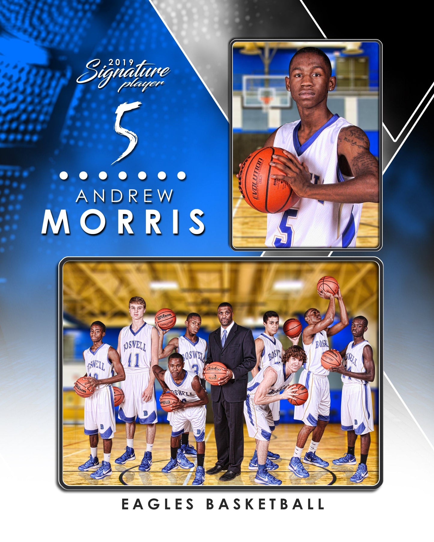 Signature Player - Basketball - V2 - Drop In Memory Mate V Template-Photoshop Template - Photo Solutions