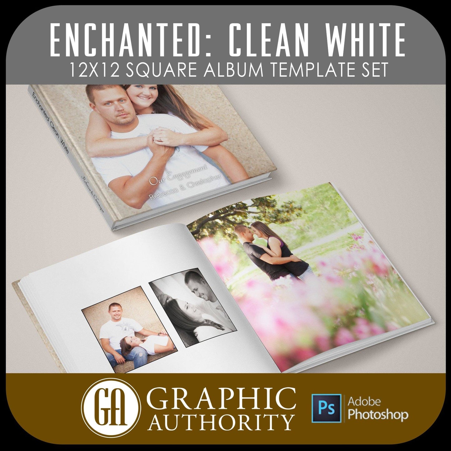 Enchanted - Clean White - 12x24 - Album Spreads-Photoshop Template - Graphic Authority