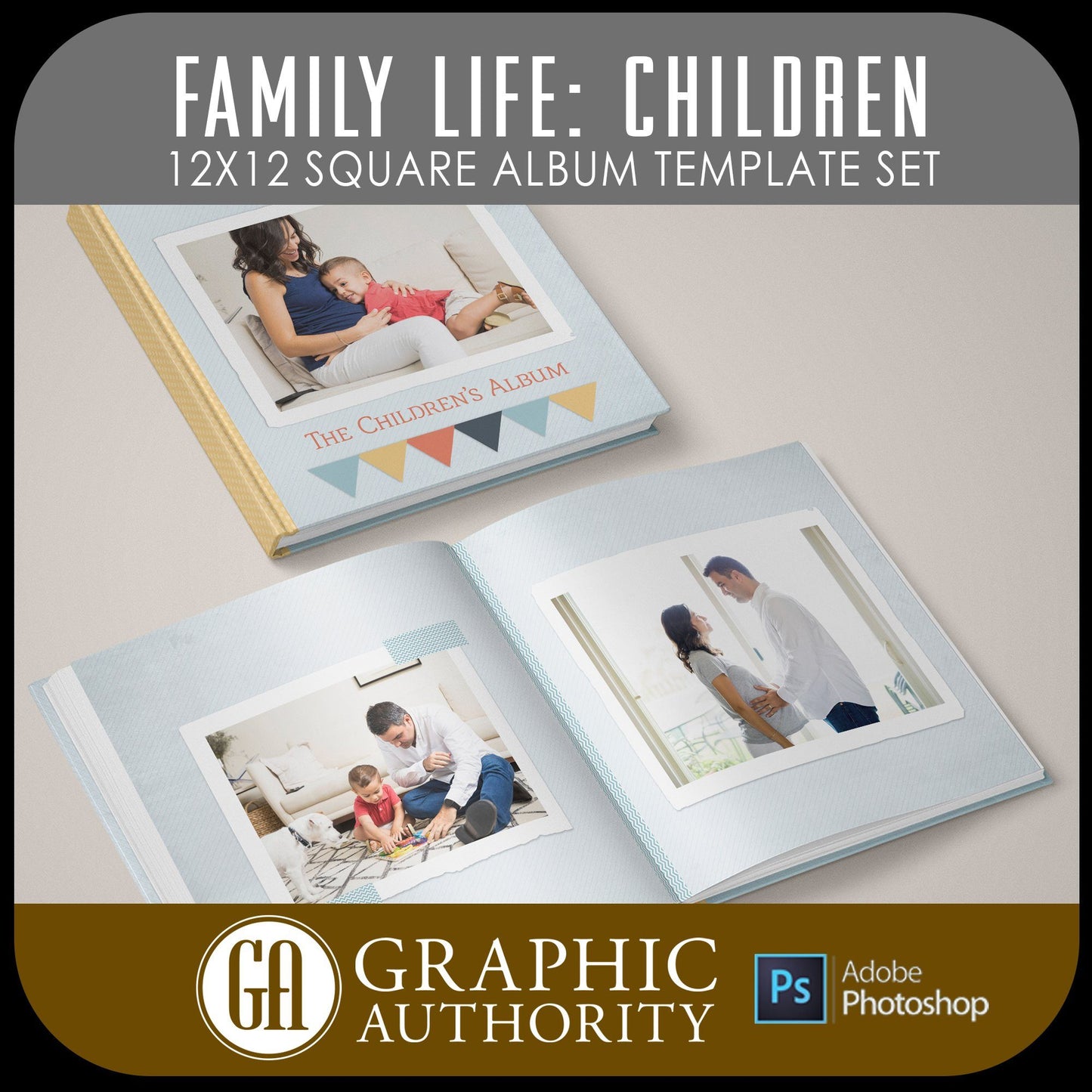 Family Life - Children - 12x24 - Album Spreads-Photoshop Template - Graphic Authority