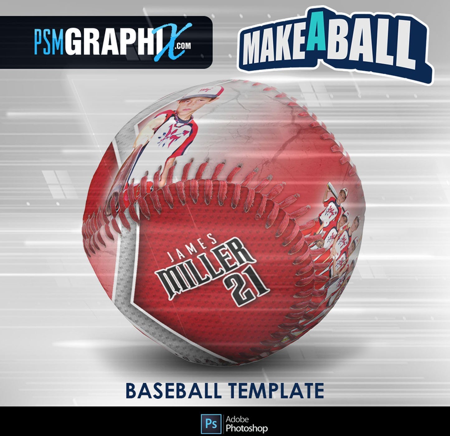 Metal - V.1 - Baseball - Make-A-Ball Photoshop Template-Photoshop Template - PSMGraphix