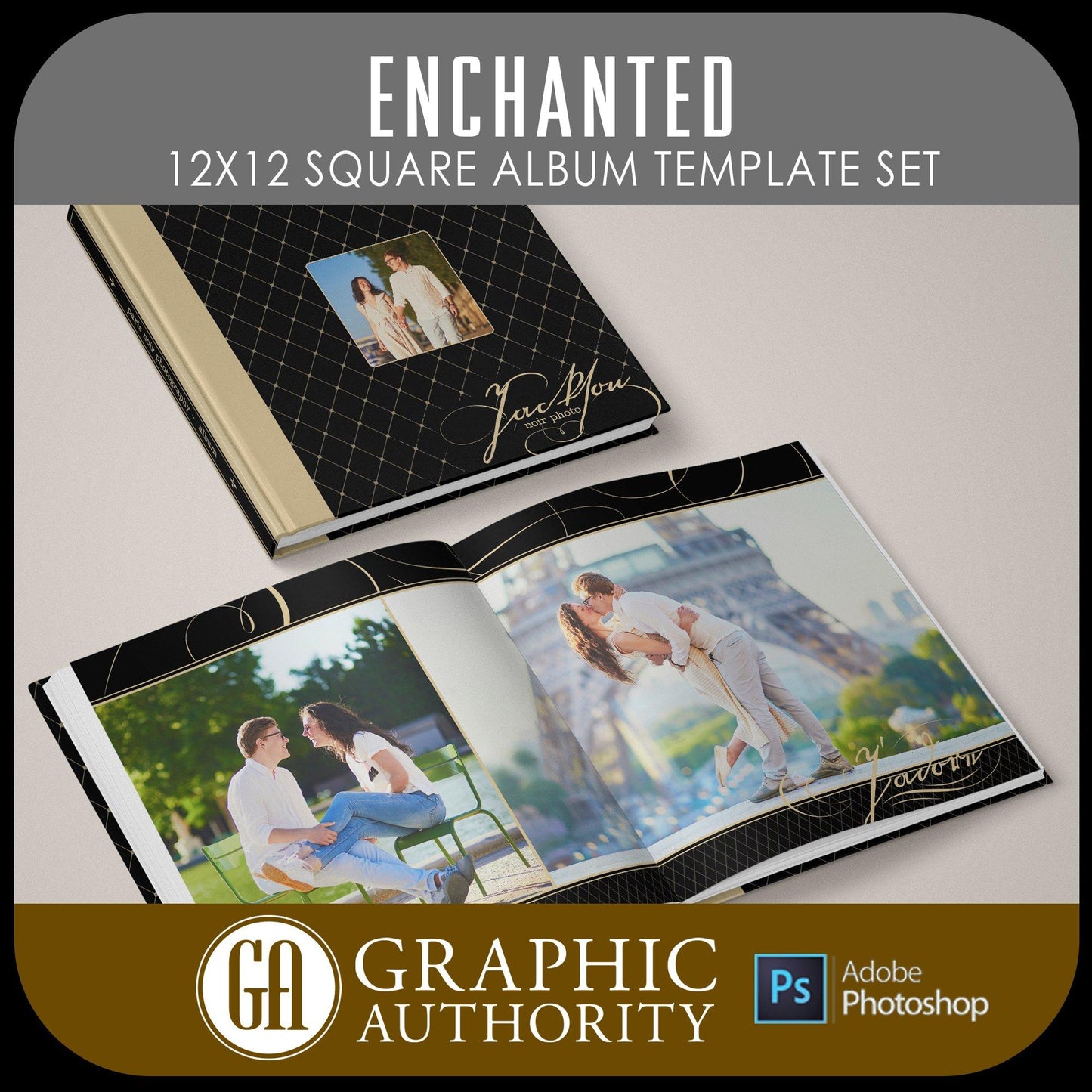Parisian Noir - 12x24 - Album Spreads-Photoshop Template - Graphic Authority