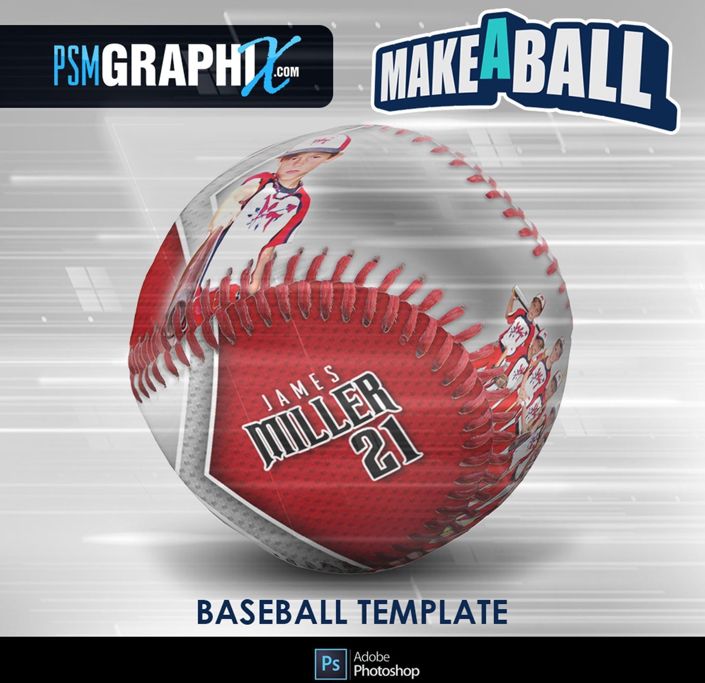 Superstar - V.1 - Baseball - Make-A-Ball Photoshop Template-Photoshop Template - PSMGraphix