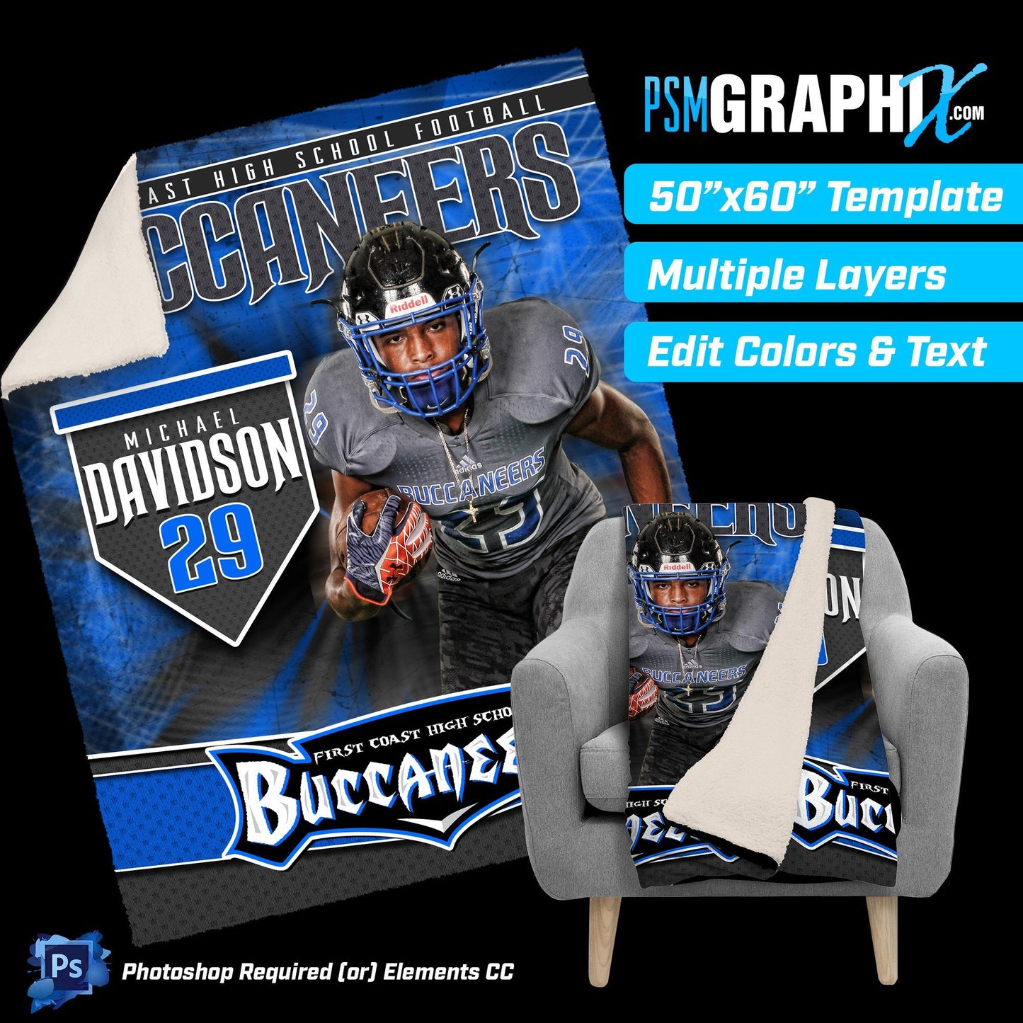 V1 - Buccanneer - 50"x60" Blanket Template-Photoshop Template - PSMGraphix