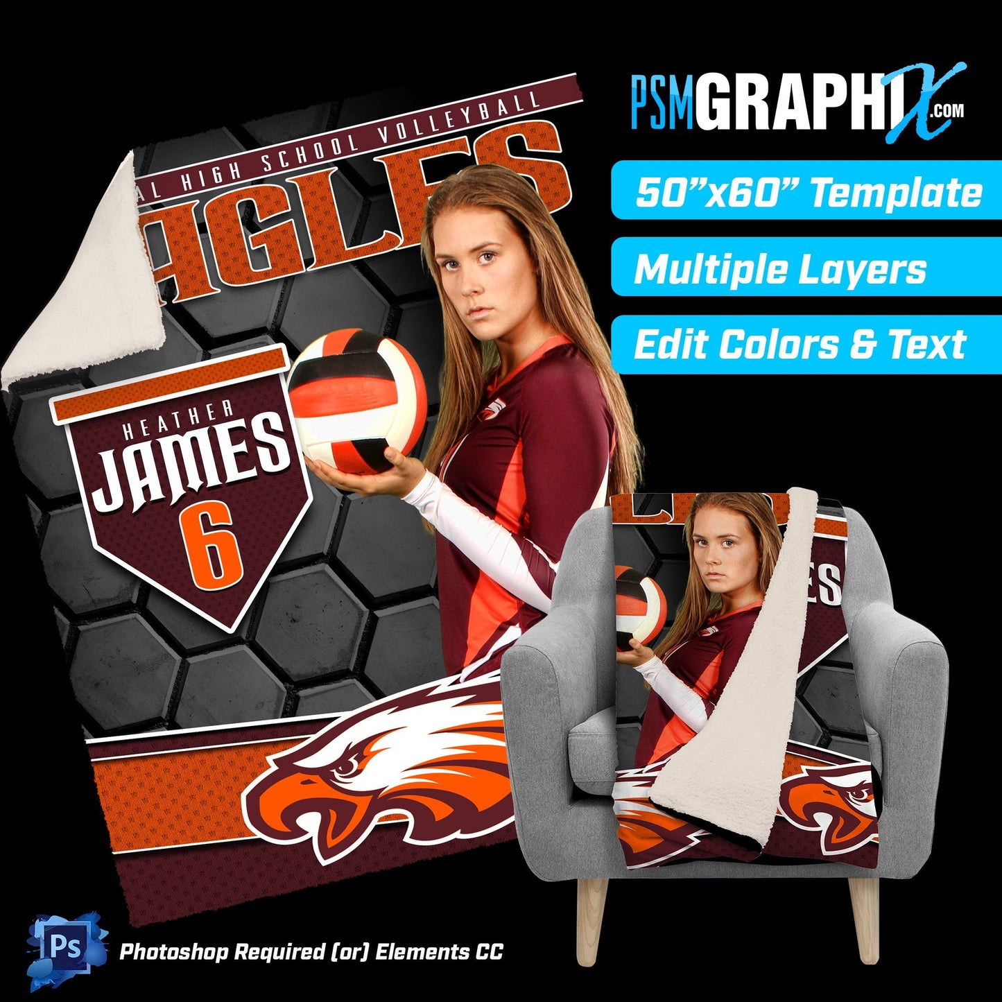 V1 - Honeycomb - 50"x60" Blanket Template-Photoshop Template - PSMGraphix