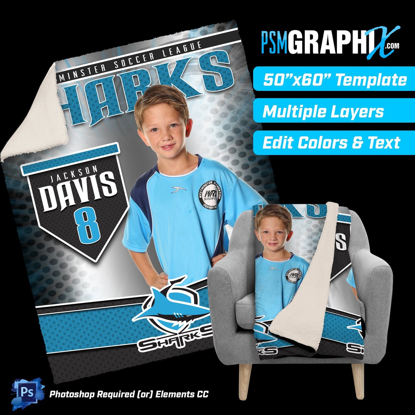 V1 - Superstar - 50"x60" Blanket Template-Photoshop Template - PSMGraphix
