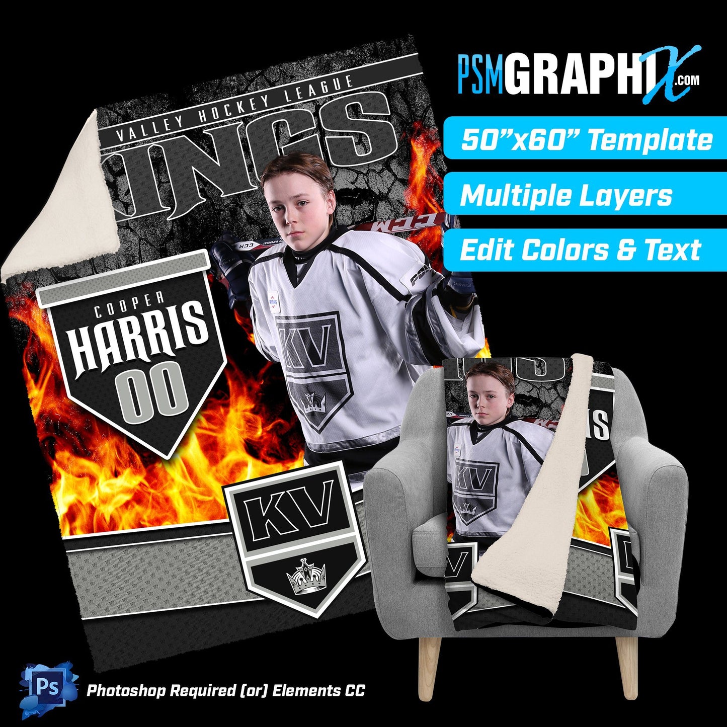 V2 - Blast - 50"x60" Blanket Template-Photoshop Template - PSMGraphix