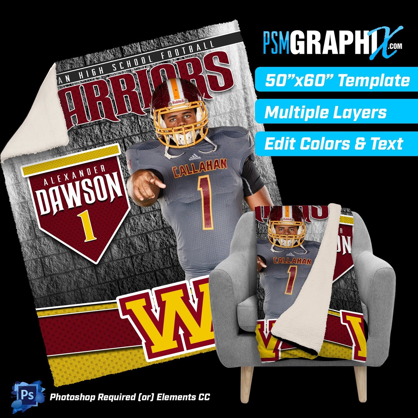 V2 - Dungeon - 50"x60" Blanket Template-Photoshop Template - PSMGraphix