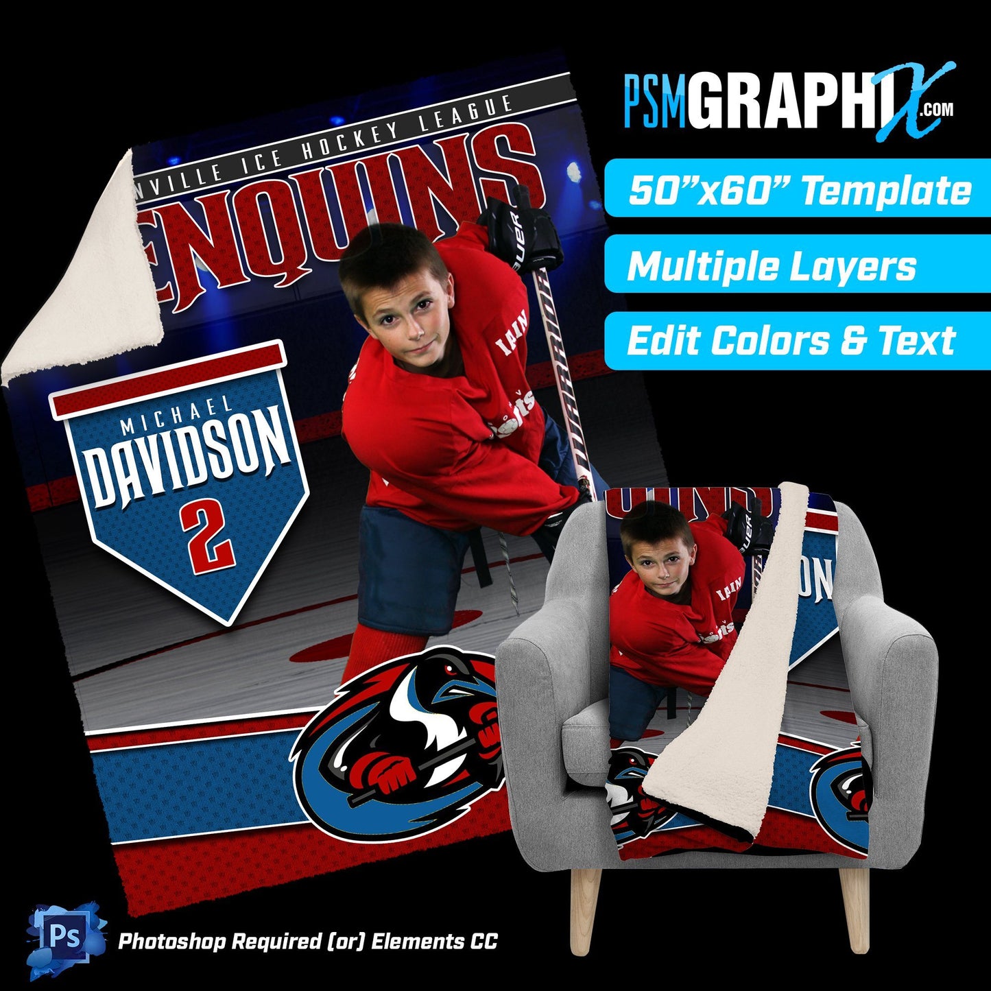 V2 - Face Off - 50"x60" Blanket Template-Photoshop Template - PSMGraphix