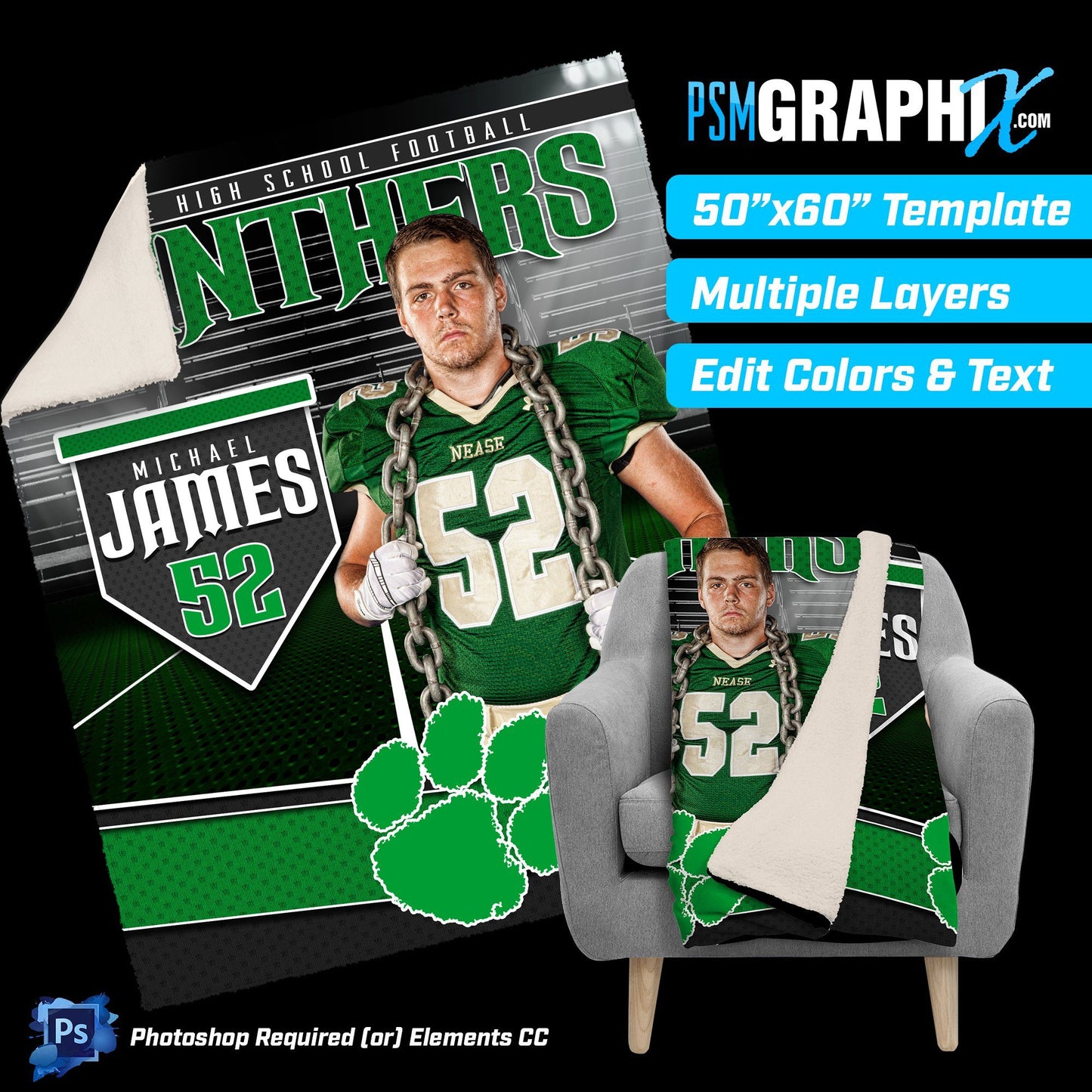 V2 - Friday Lights - 50"x60" Blanket Template-Photoshop Template - PSMGraphix